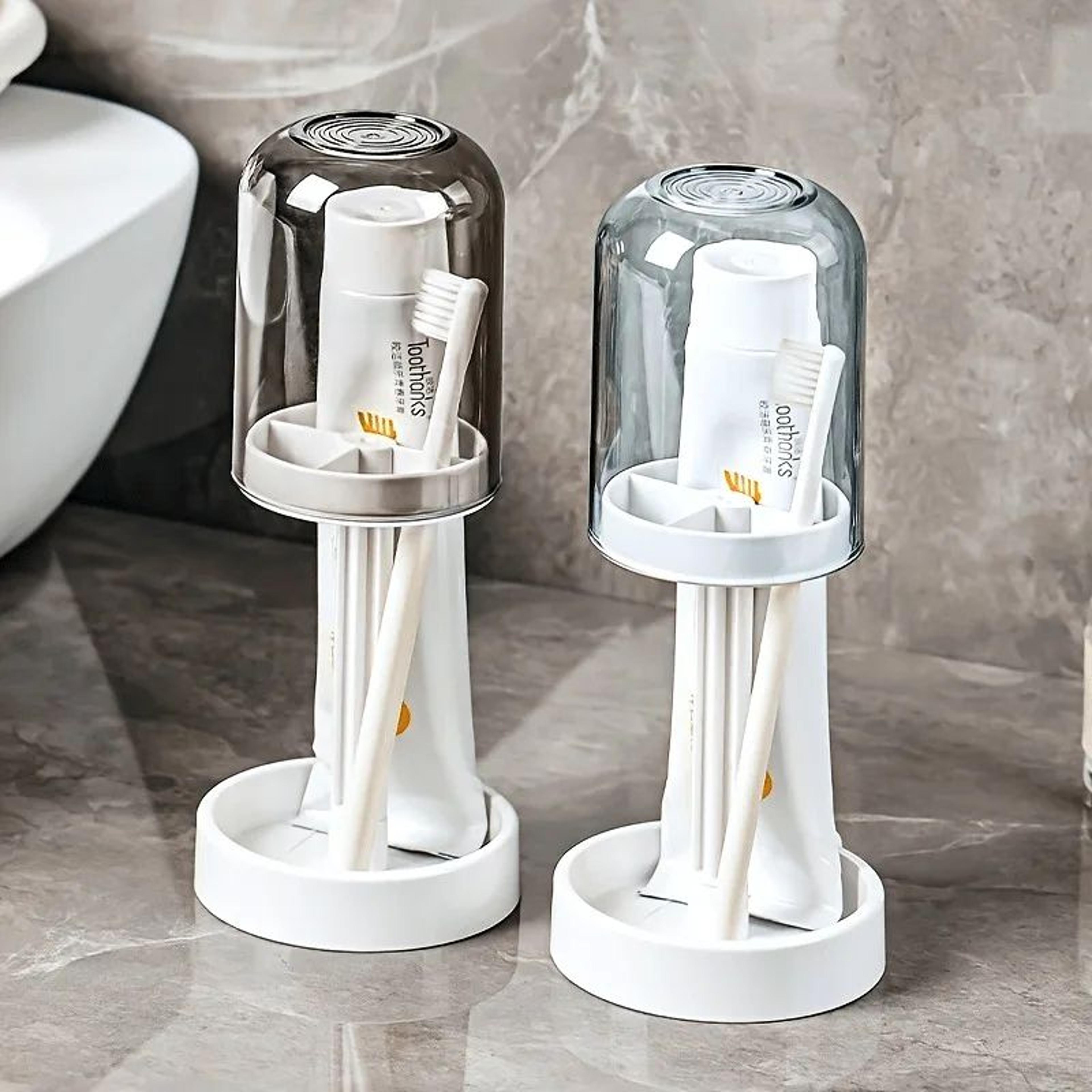 multifunctional toothbrush & toothpaste holder set with dustproof cover | bathroom organizer with drainage storage