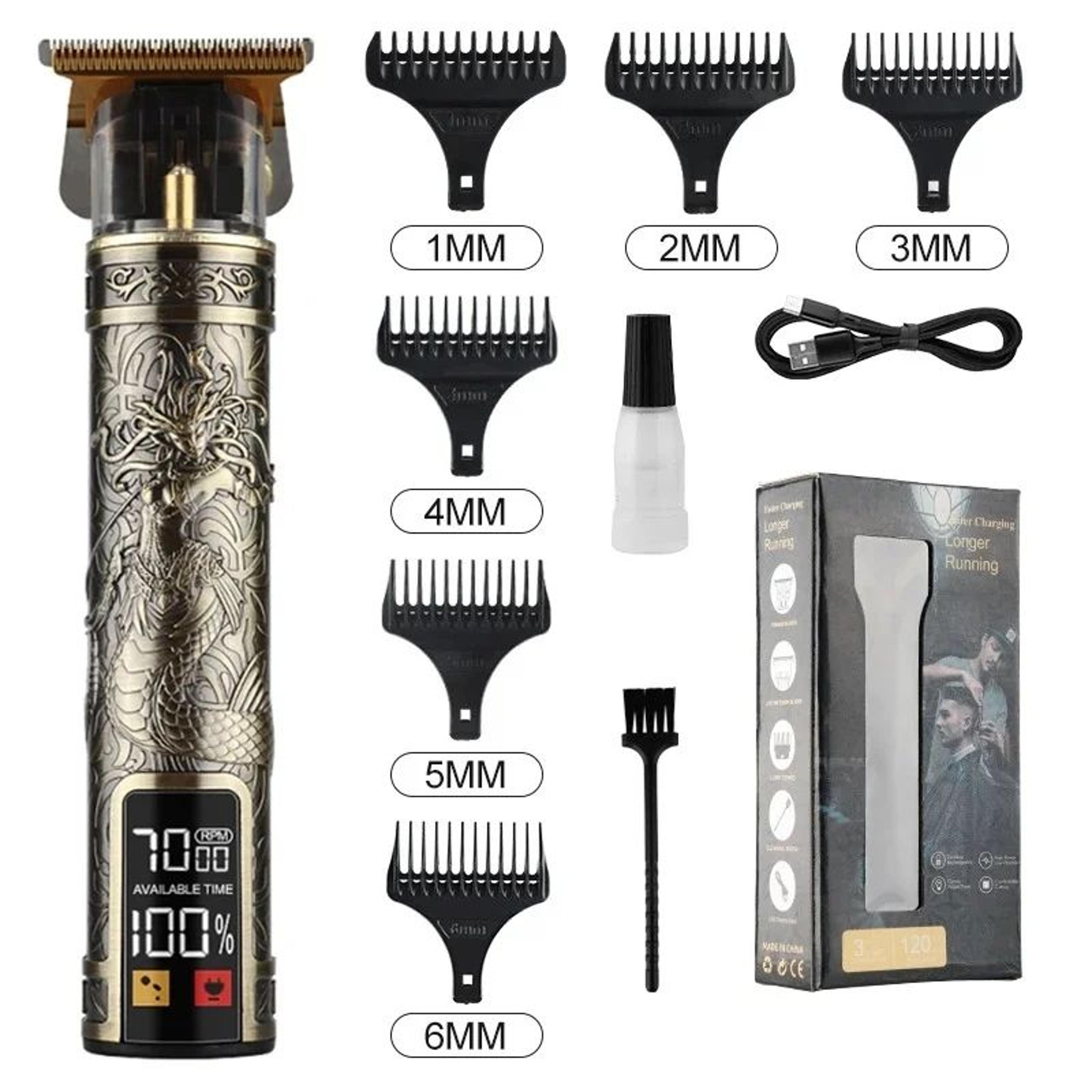 t9 lcd hair trimmer for men, precision beard and body clipper, wet dry waterproof blades, 90 minute runtime