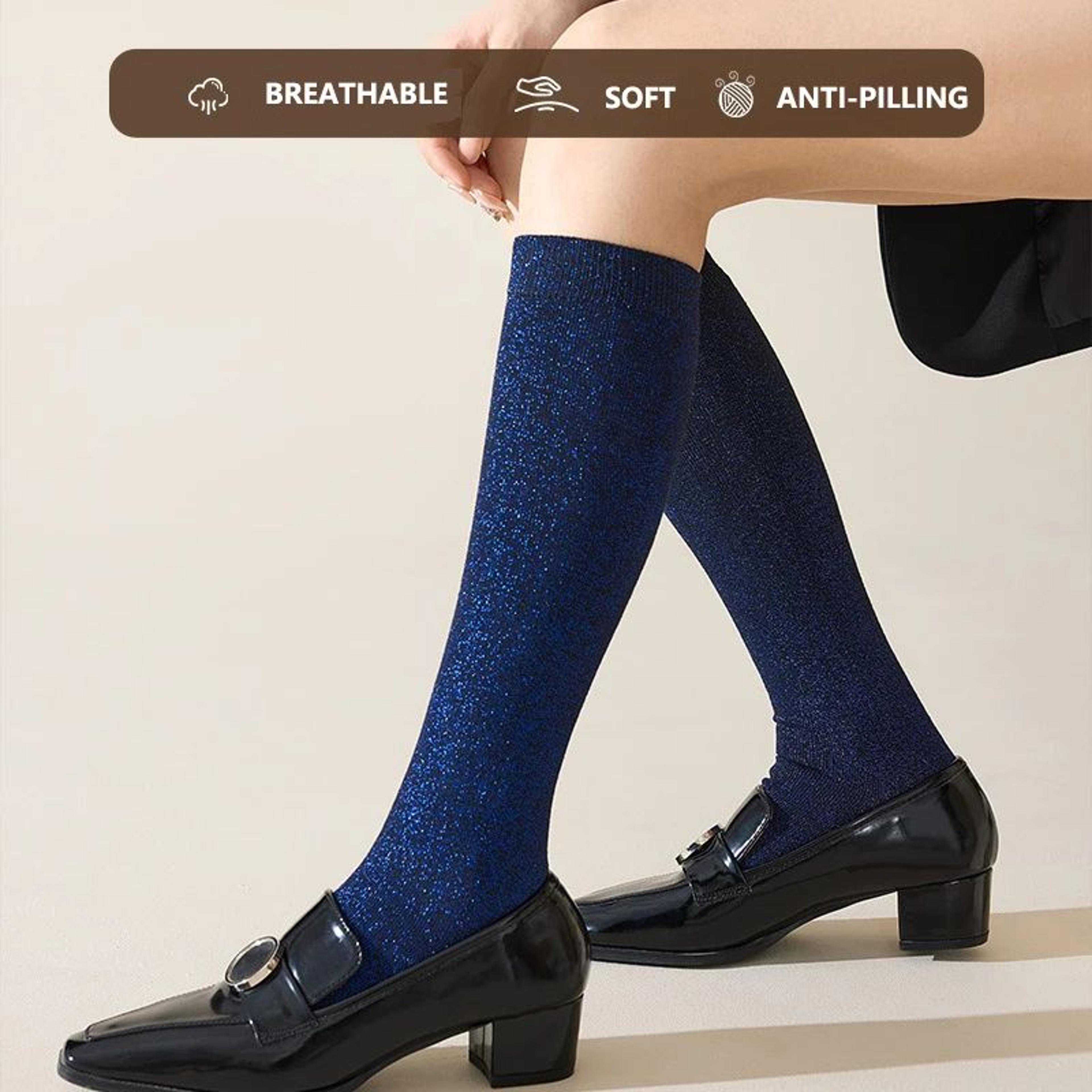 womens glitter calf socks sparkly metallic casual retro socks, bright novelty ankle socks 1–5 pairs