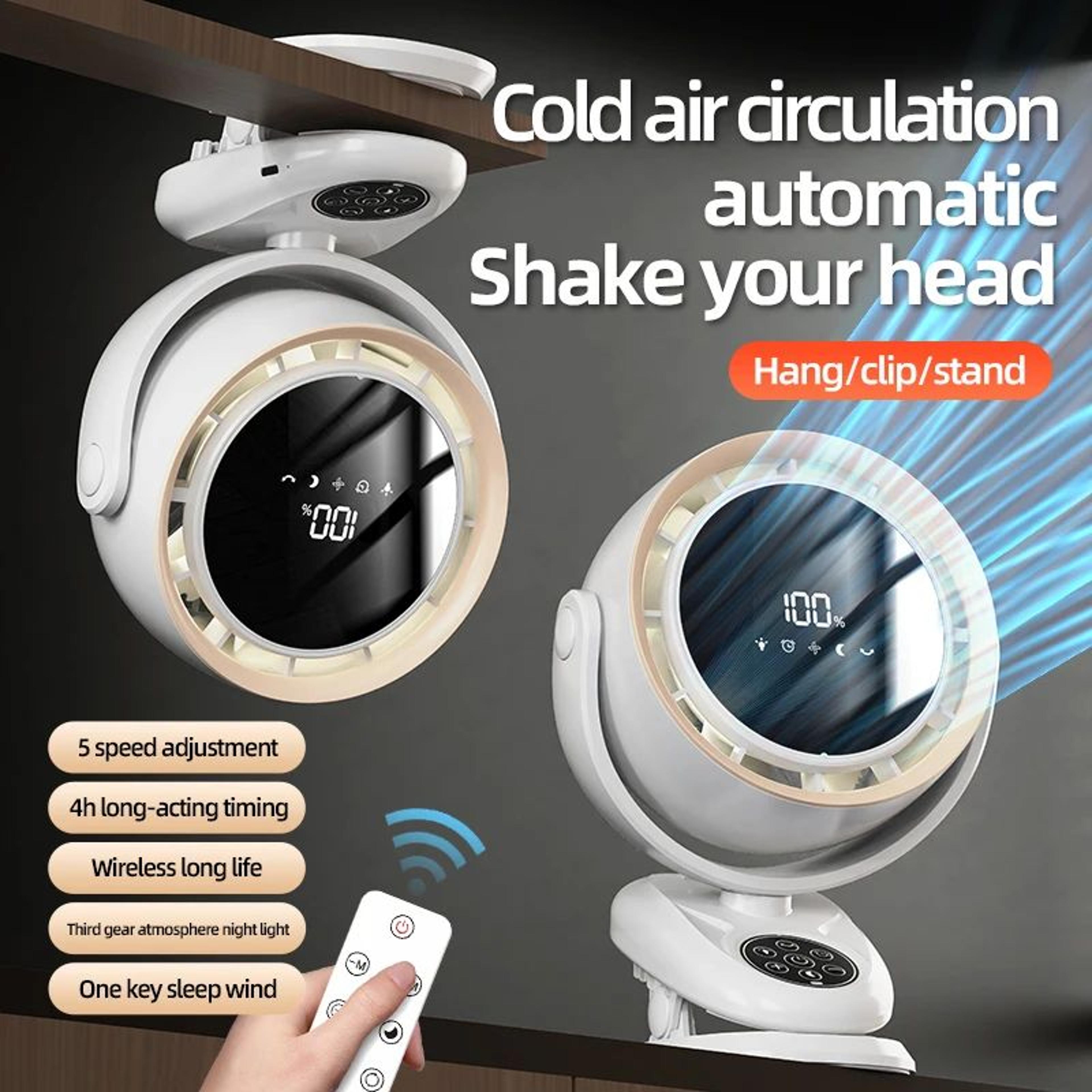 rechargeable circulating clip fan with remote control – mini desktop fan with 4000 mah battery & night light
