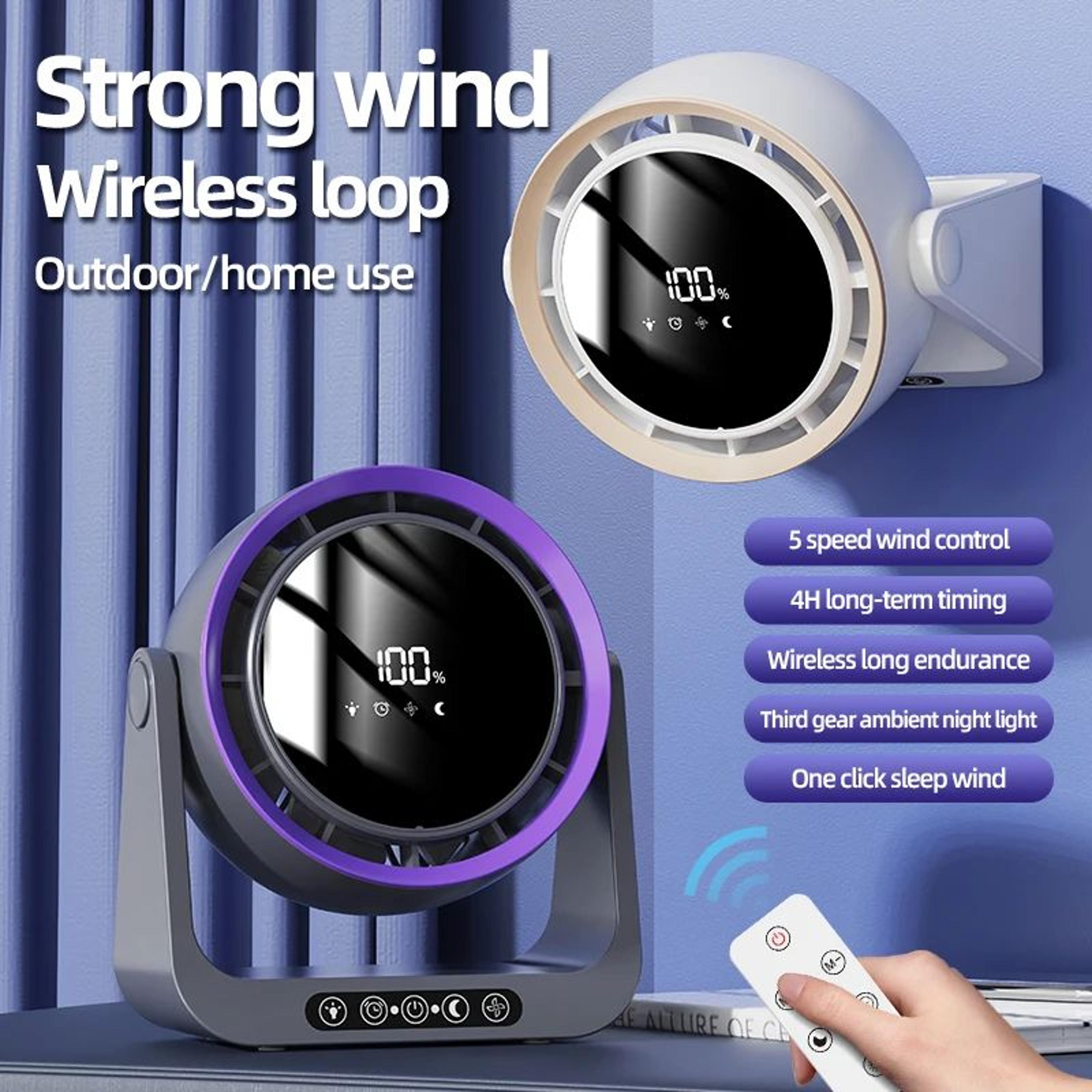desktop circulating fan with remote control – rechargeable mini table & wall-mounted fan with night light, 4000mah batte