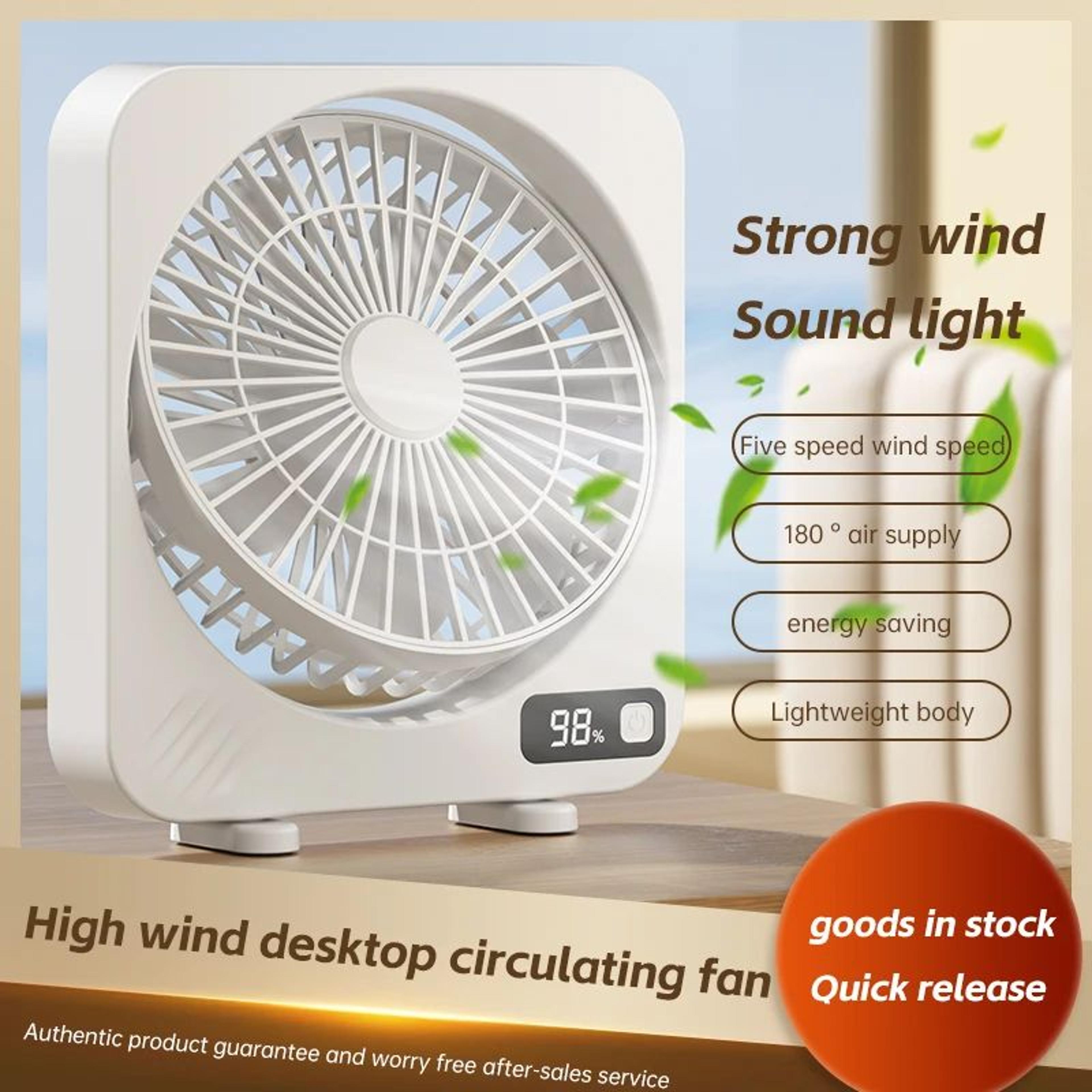 portable desktop air circulating fan – rechargeable mute table fan with power display & 5-speed adjustment