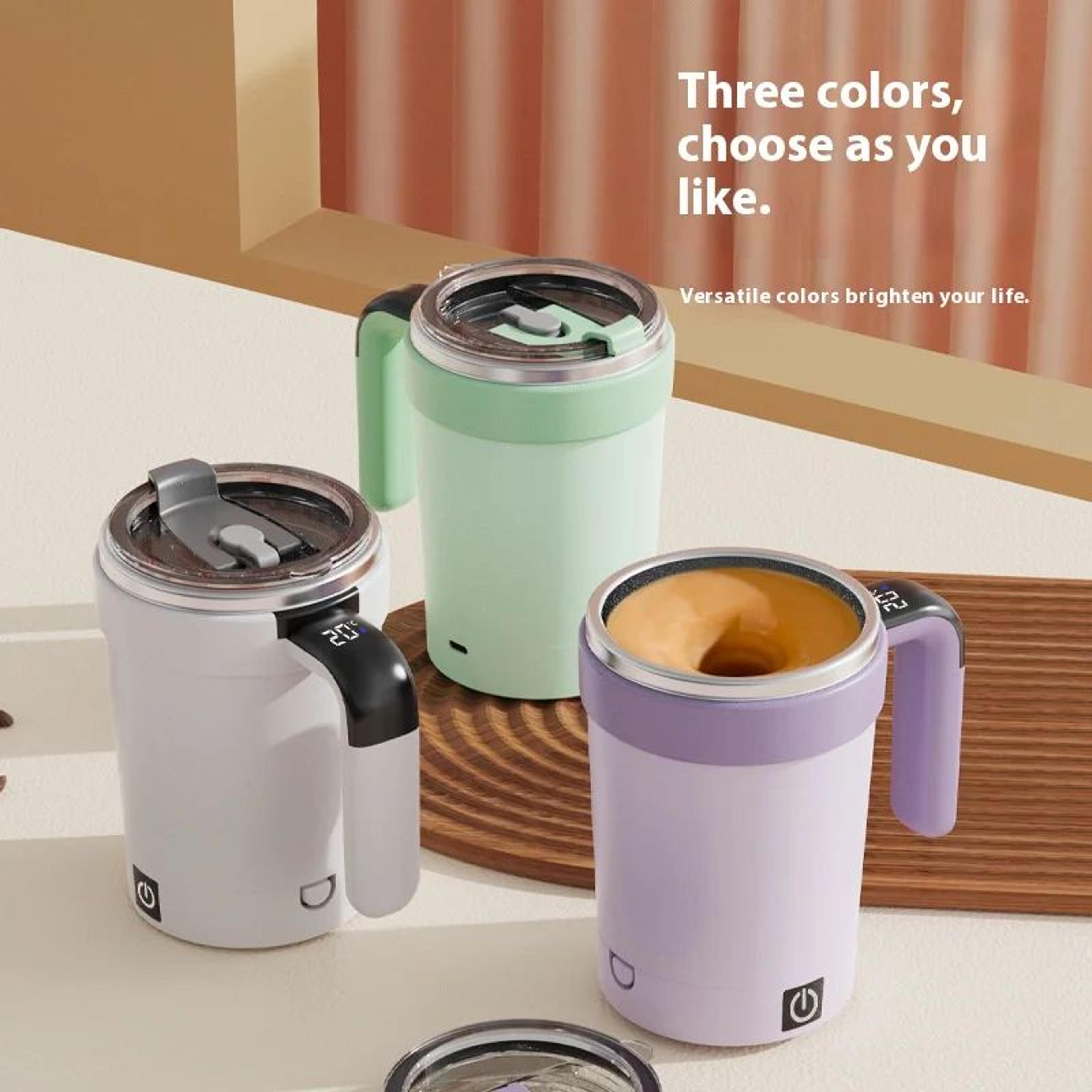 smart self-stirring temperature display mug – usb rechargeable magnetic coffee & protein mixer cup 13 fl oz