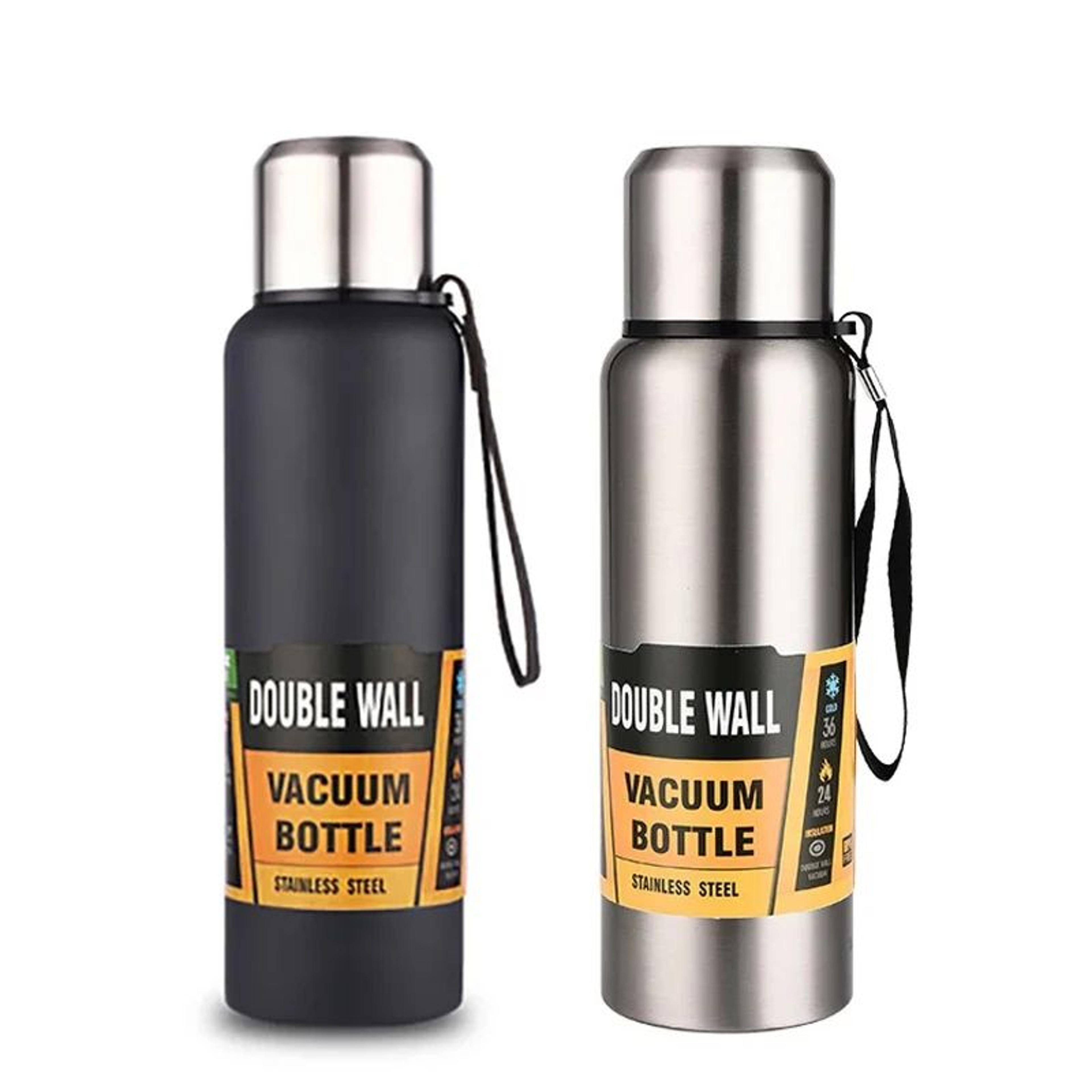 stainless steel vacuum thermos bottle with strainer – large capacity insulated tumbler with carry rope