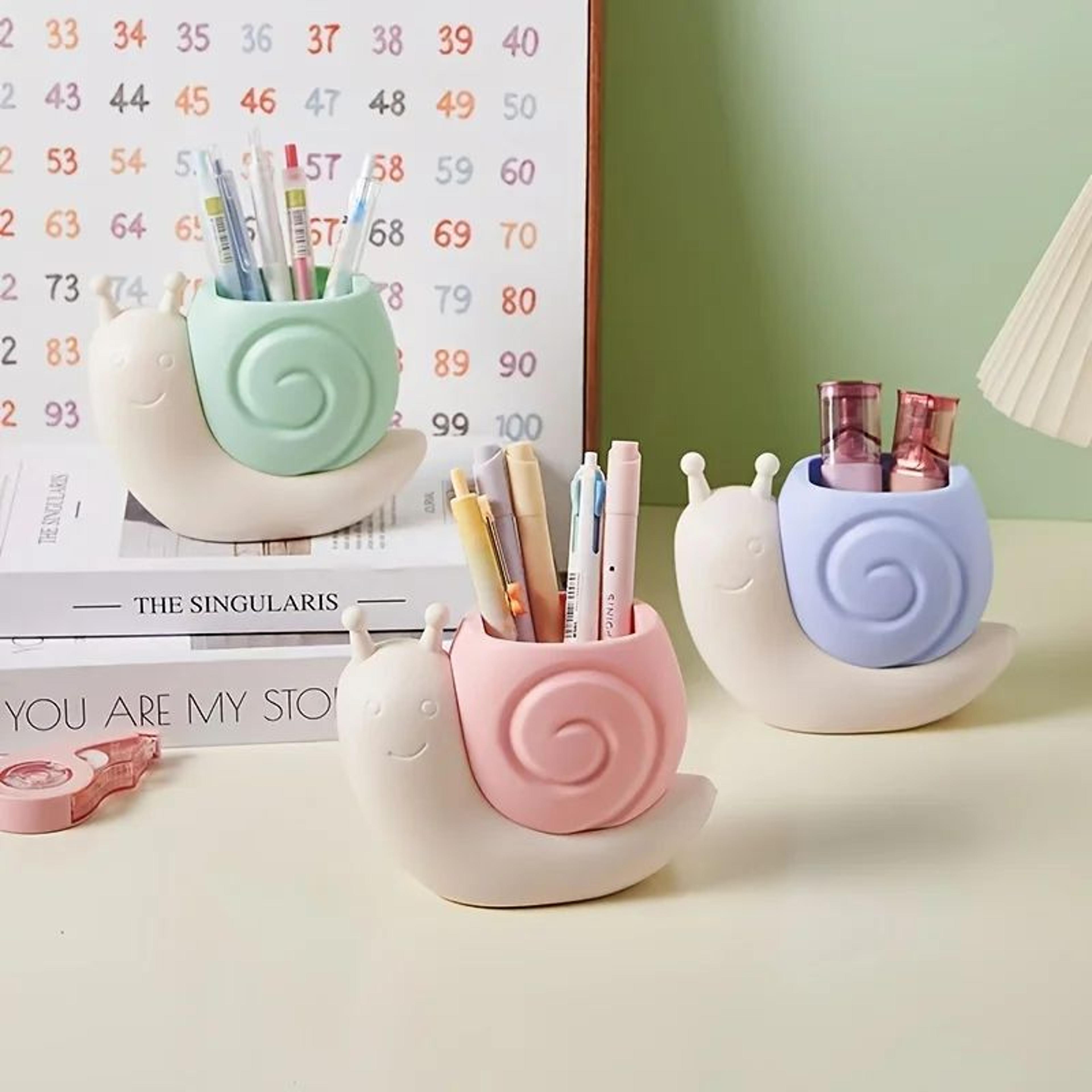 cartoon snail dinosaur pen holder – cute desktop stationery & makeup brush organizer
