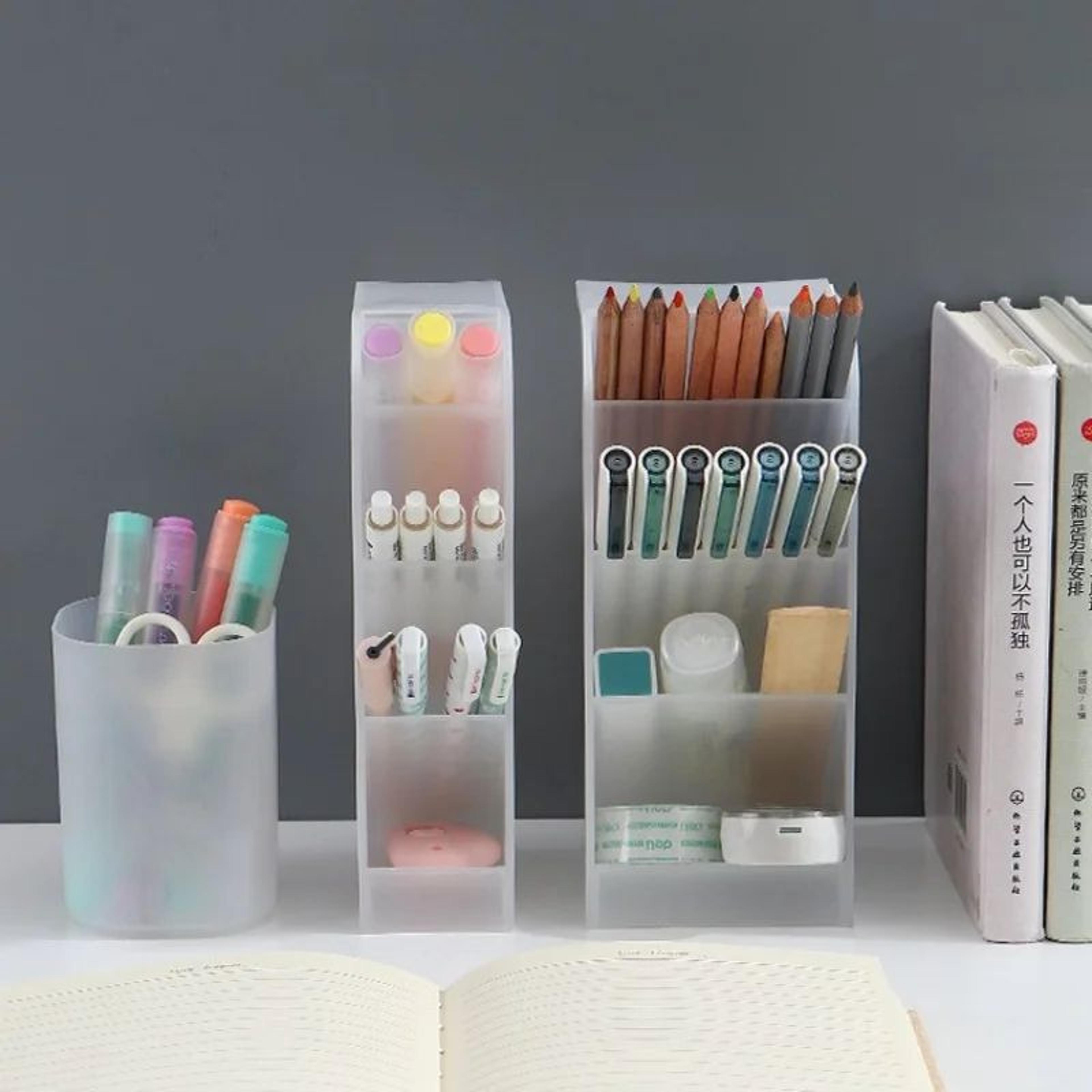 matte transparent large capacity pen holder – oblique desktop stationery & makeup brush storage organizer