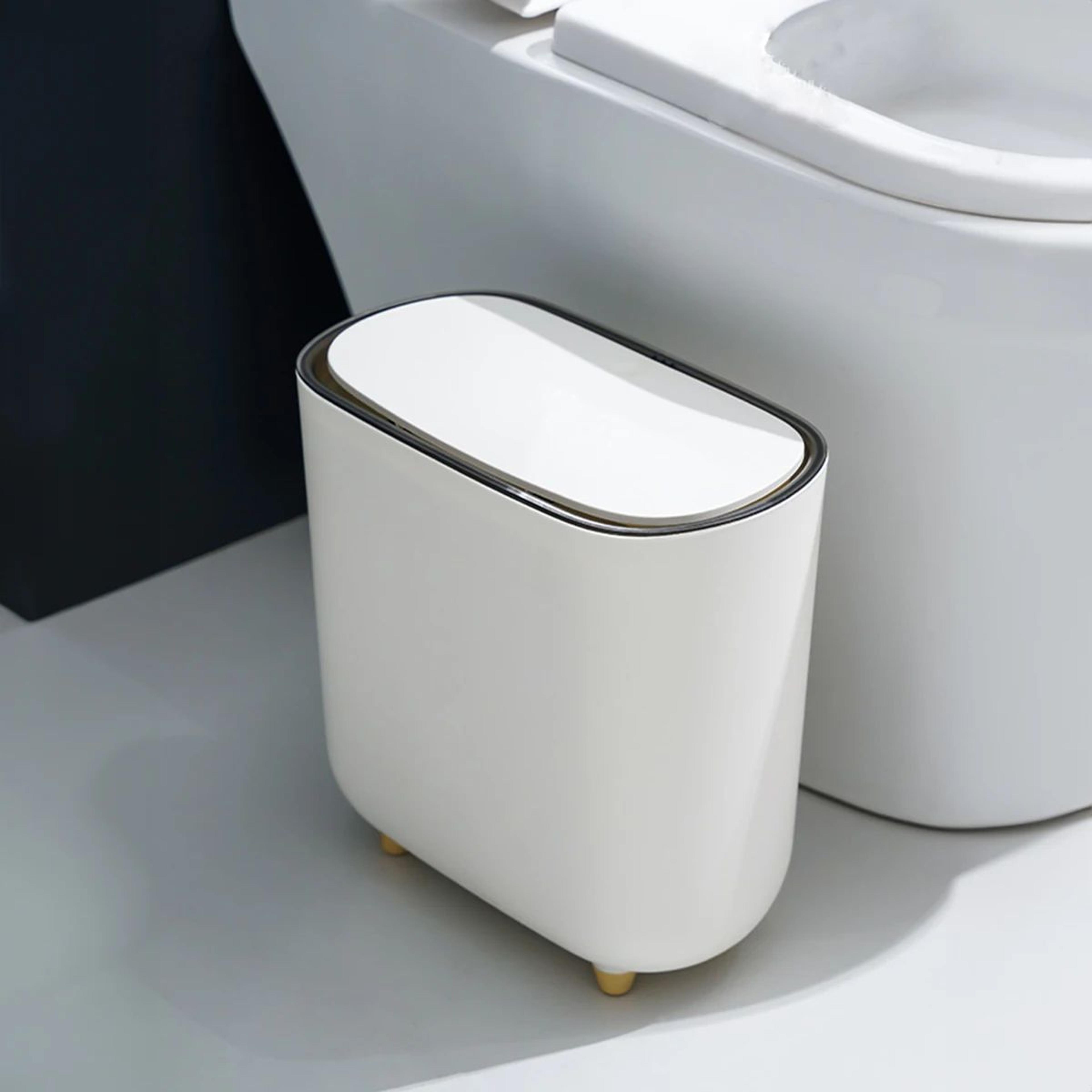 slim press-top trash can with lid – narrow bathroom gap garbage classification bin
