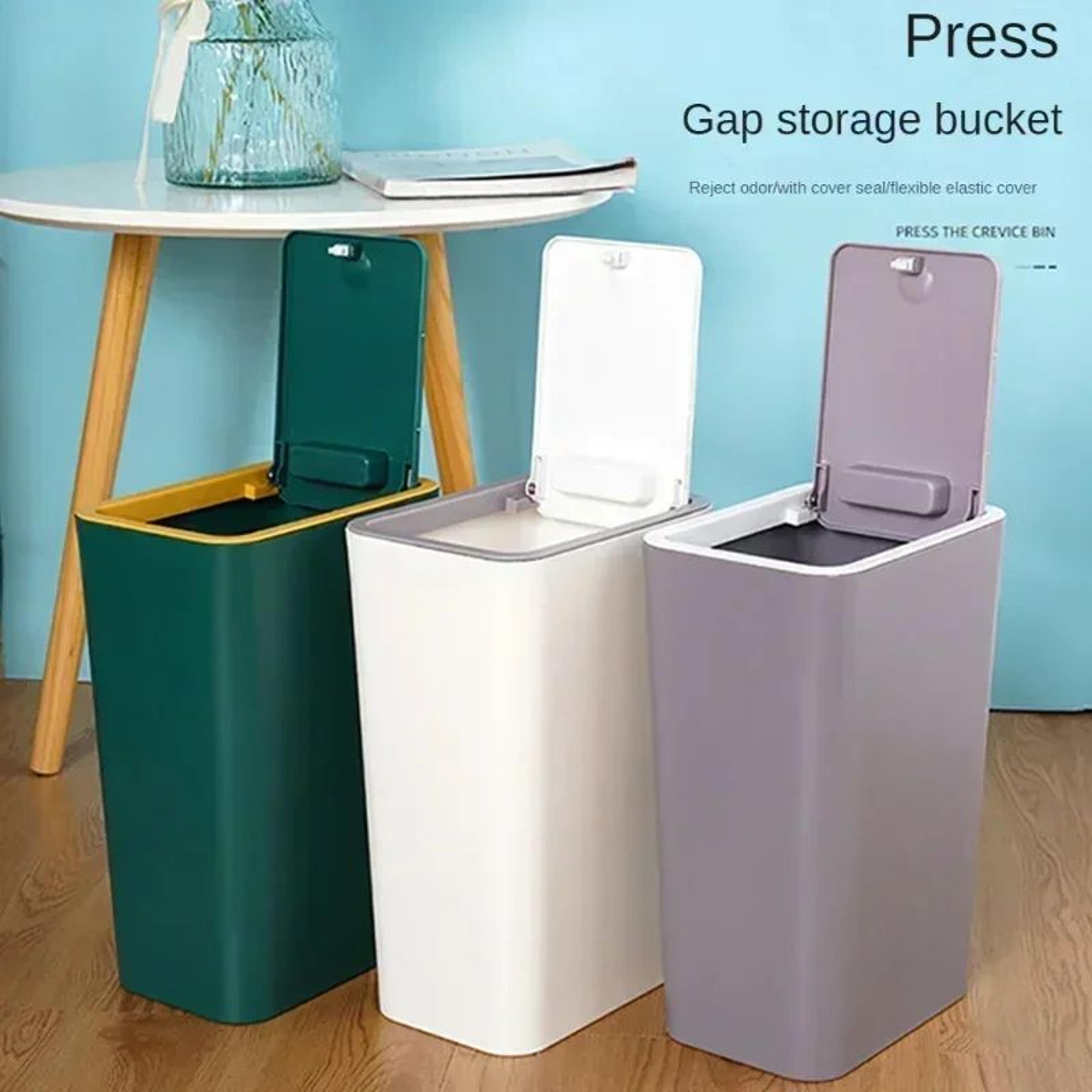 press-top bathroom trash can – small pop-up lid plastic wastebasket for toilet & bedroom