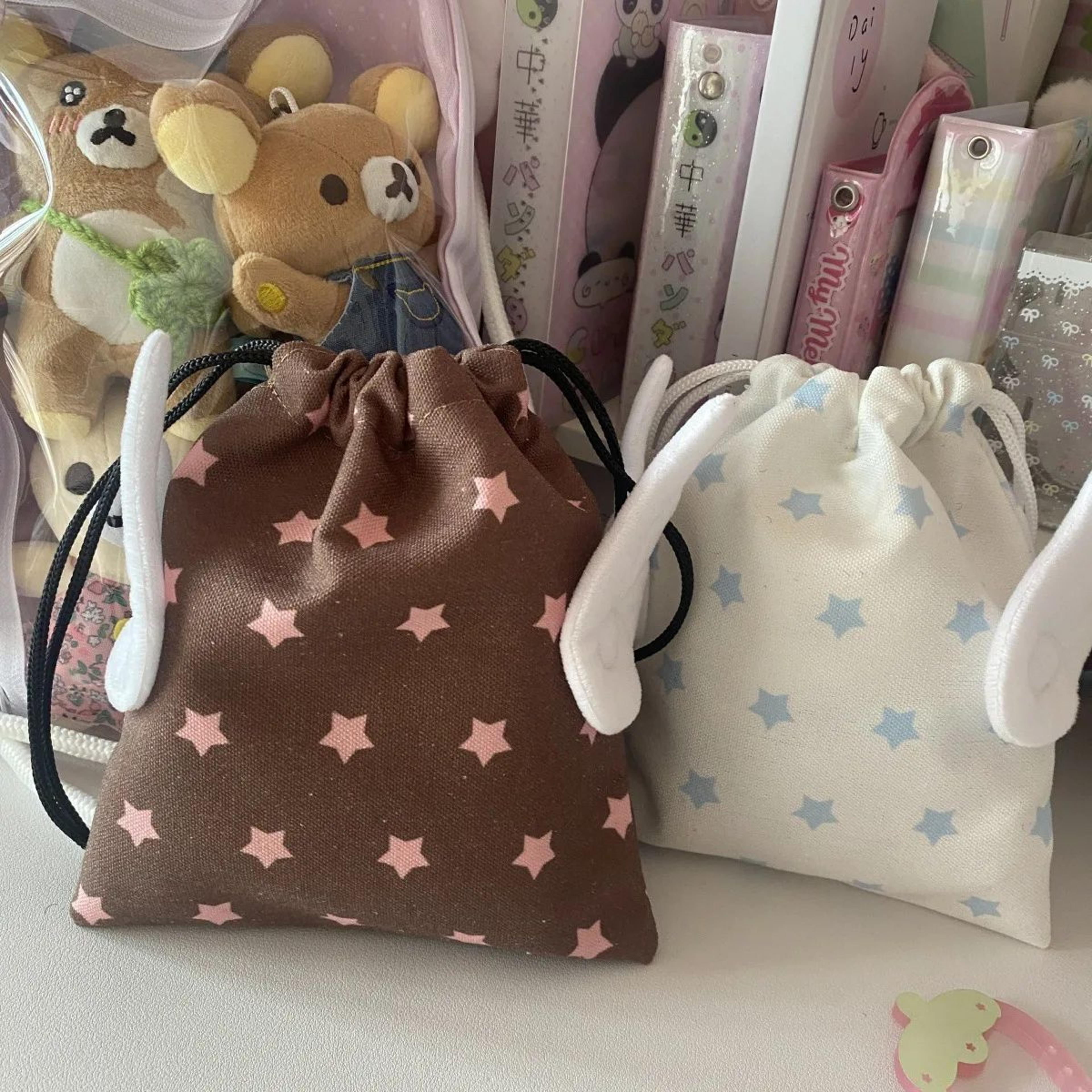 star pattern canvas drawstring pouch – portable dustproof cosmetic & stationery storage bag