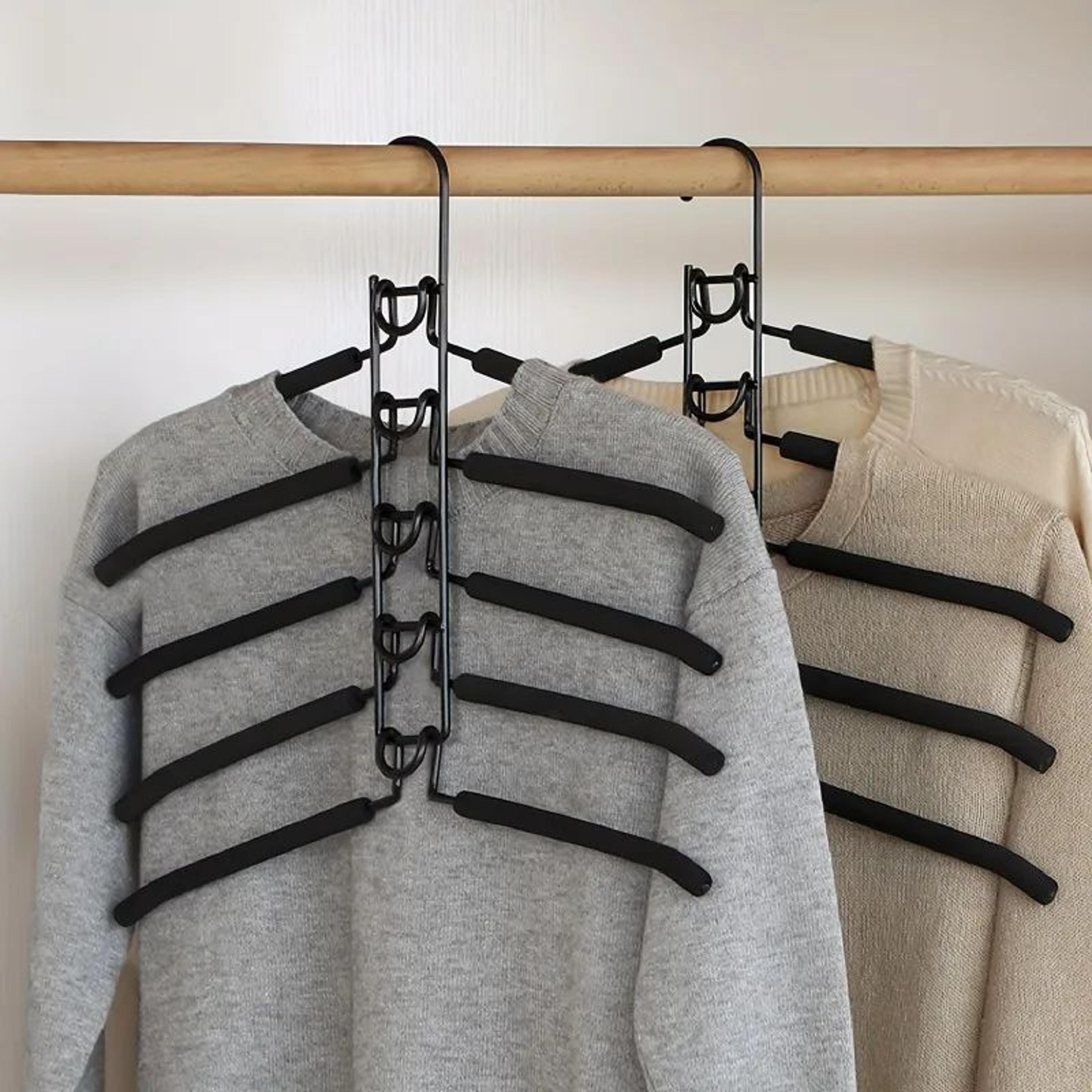 heavy-duty 5-layer metal clothes hanger – space-saving closet organizer with non-slip foam pads