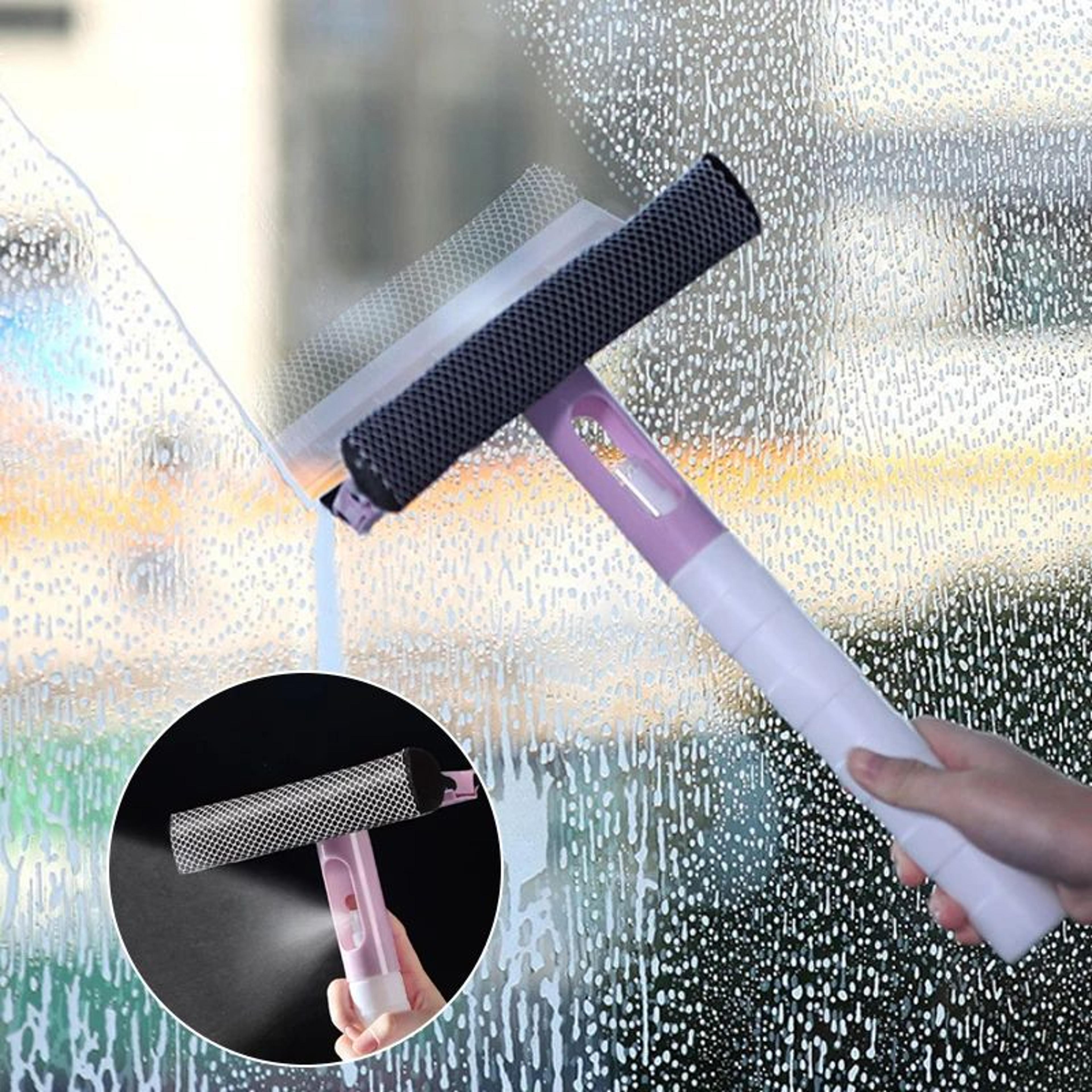 3-in-1 window cleaning brush with spray – double-sided glass squeegee & sponge wiper
