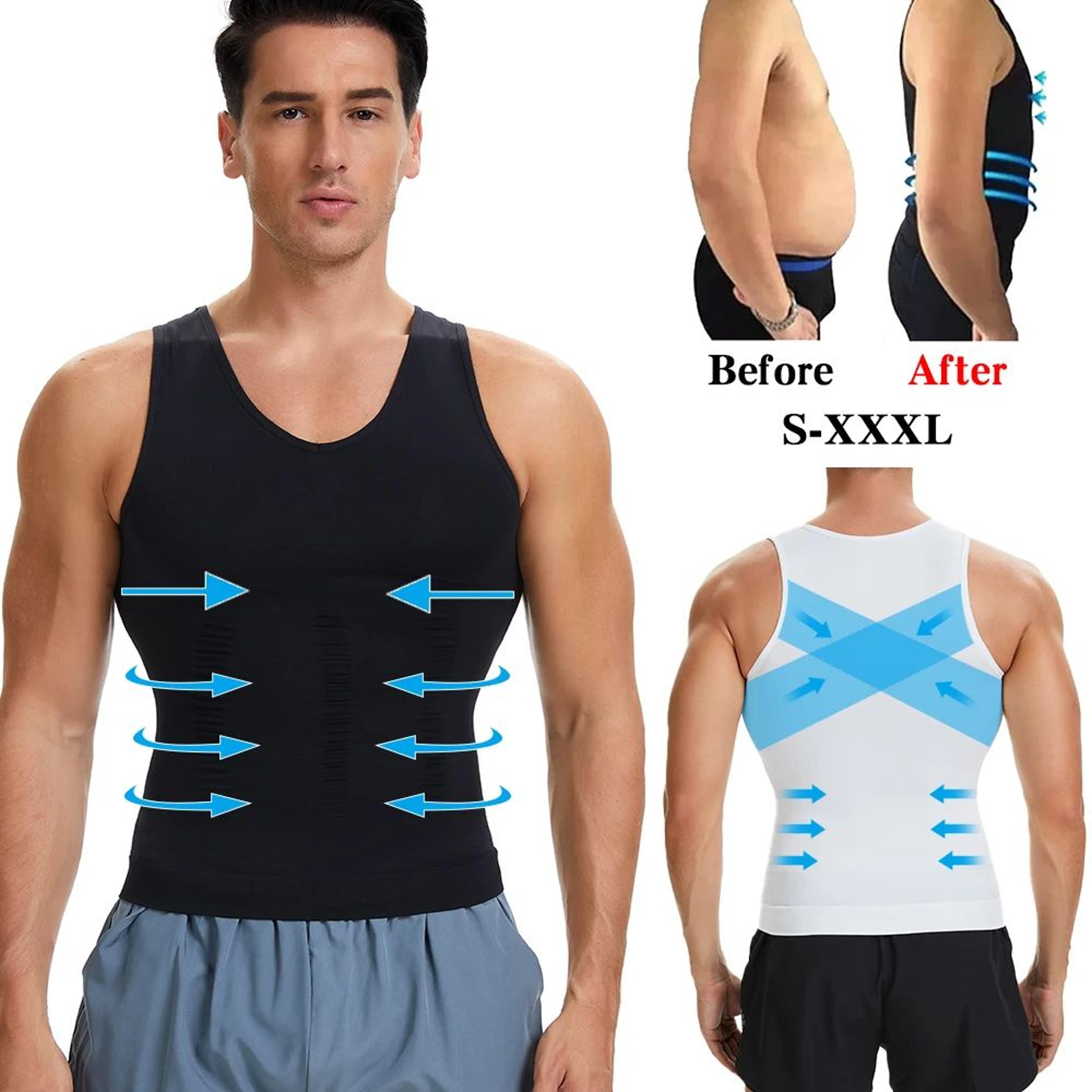 mens v-neck compression body shaper tank – slimming tummy control base layer