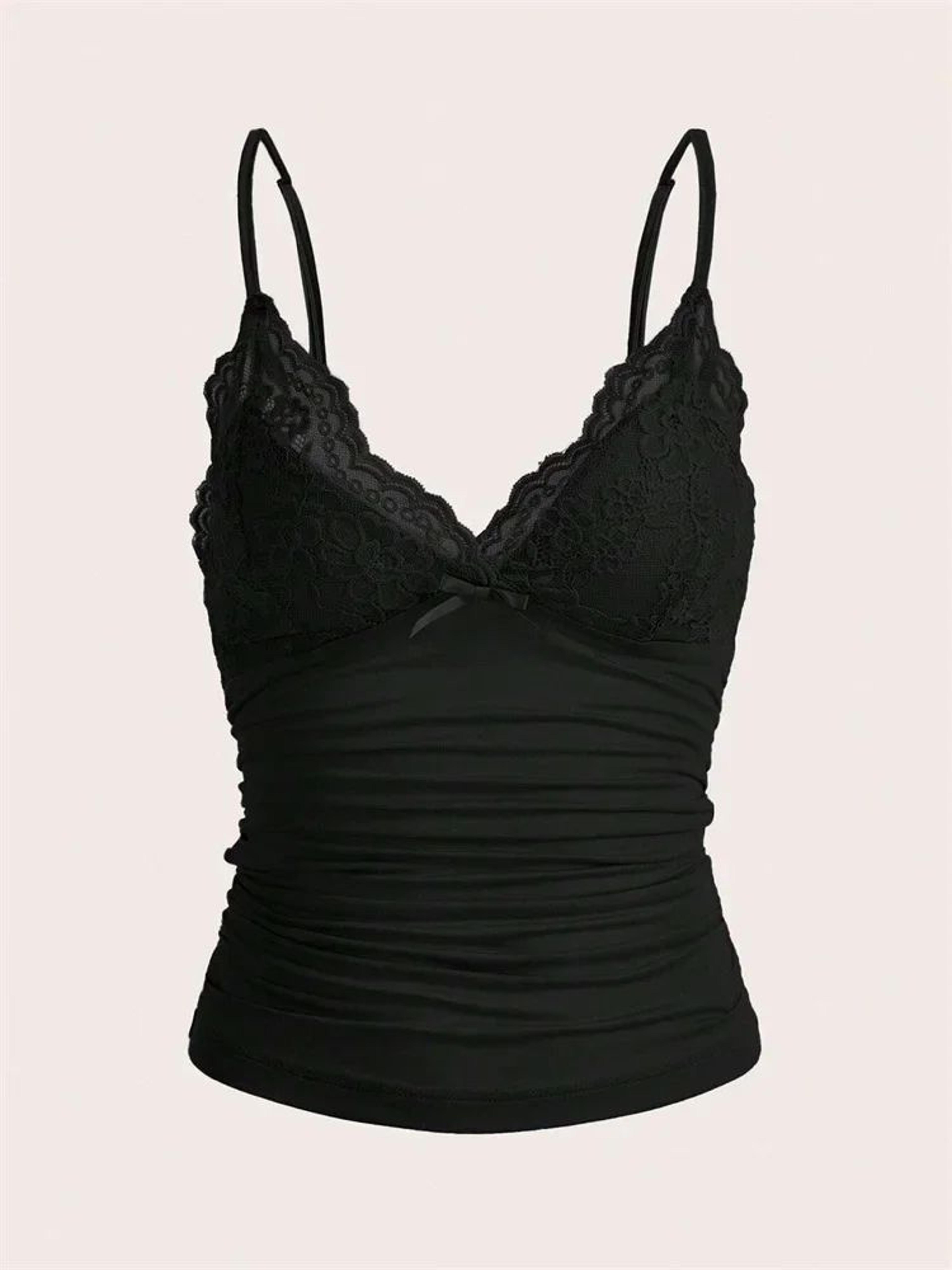 sexy lace bow front crop cami top – ruched backless y2k grunge summer tank