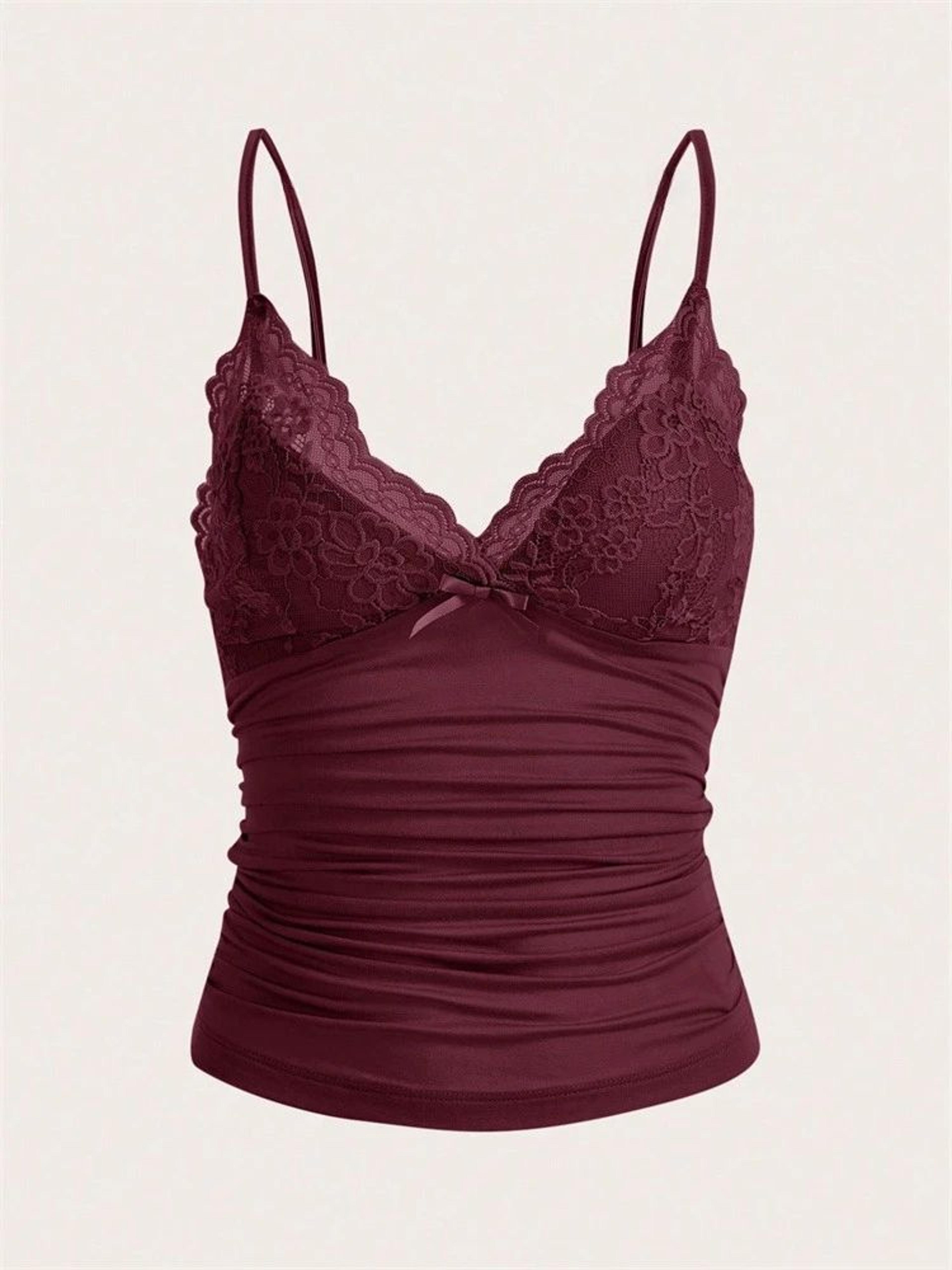 phumee y2k contrast lace bow front backless crop cami top