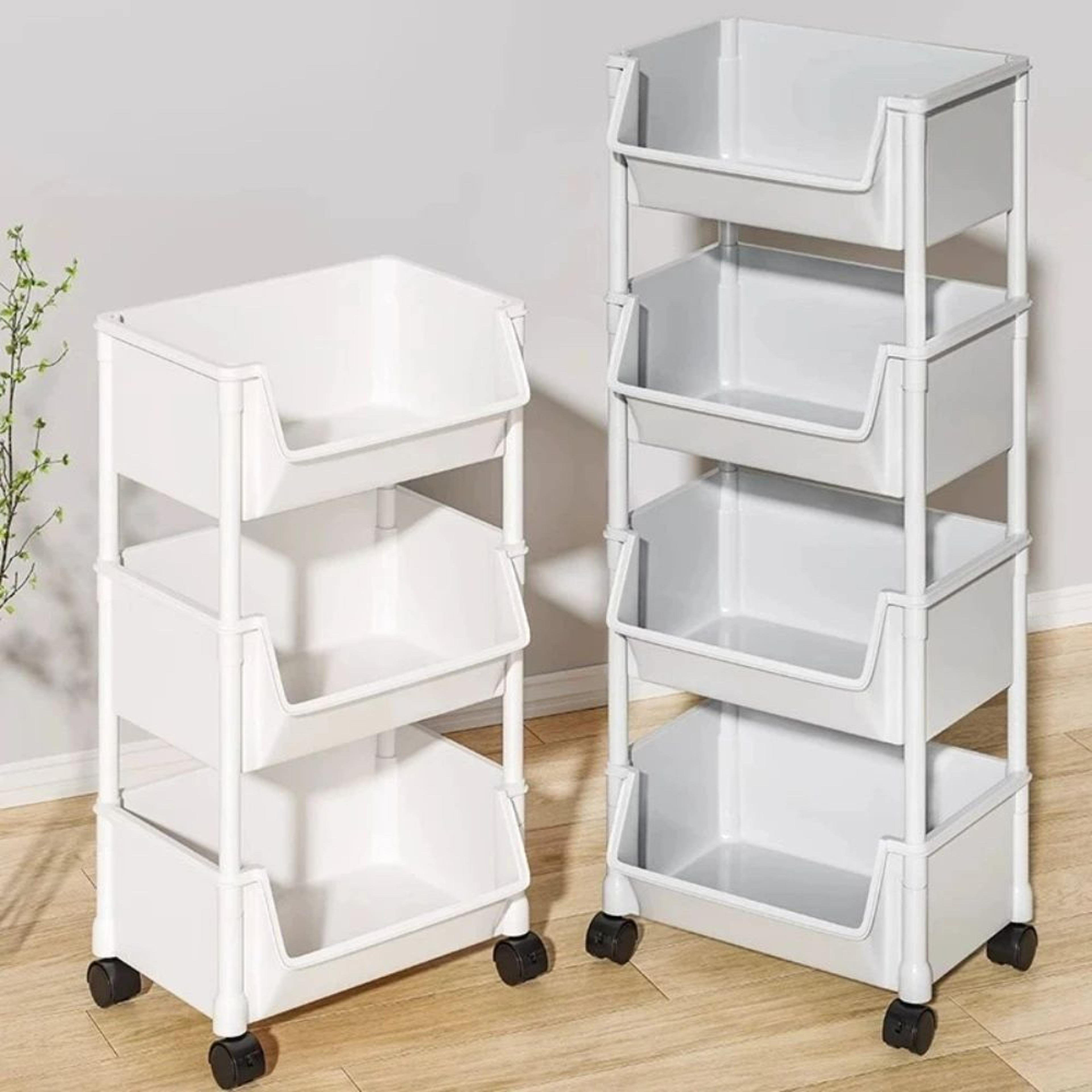 flexiroll multi-tier mobile storage cart – rolling kitchen organizer & bookshelf with lockable wheels