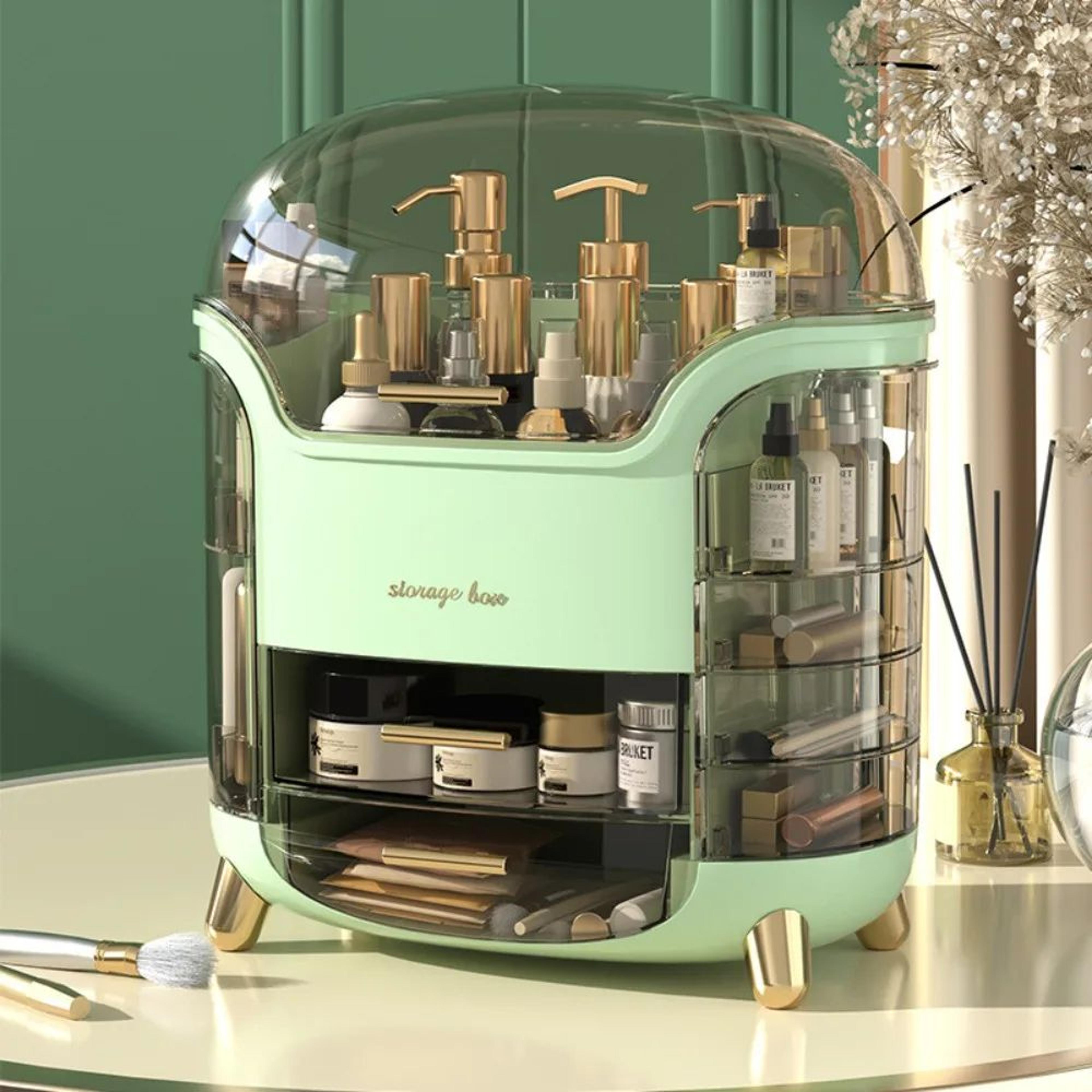 luxeclear large capacity makeup organizer – transparent dustproof cosmetic storage box with drawer