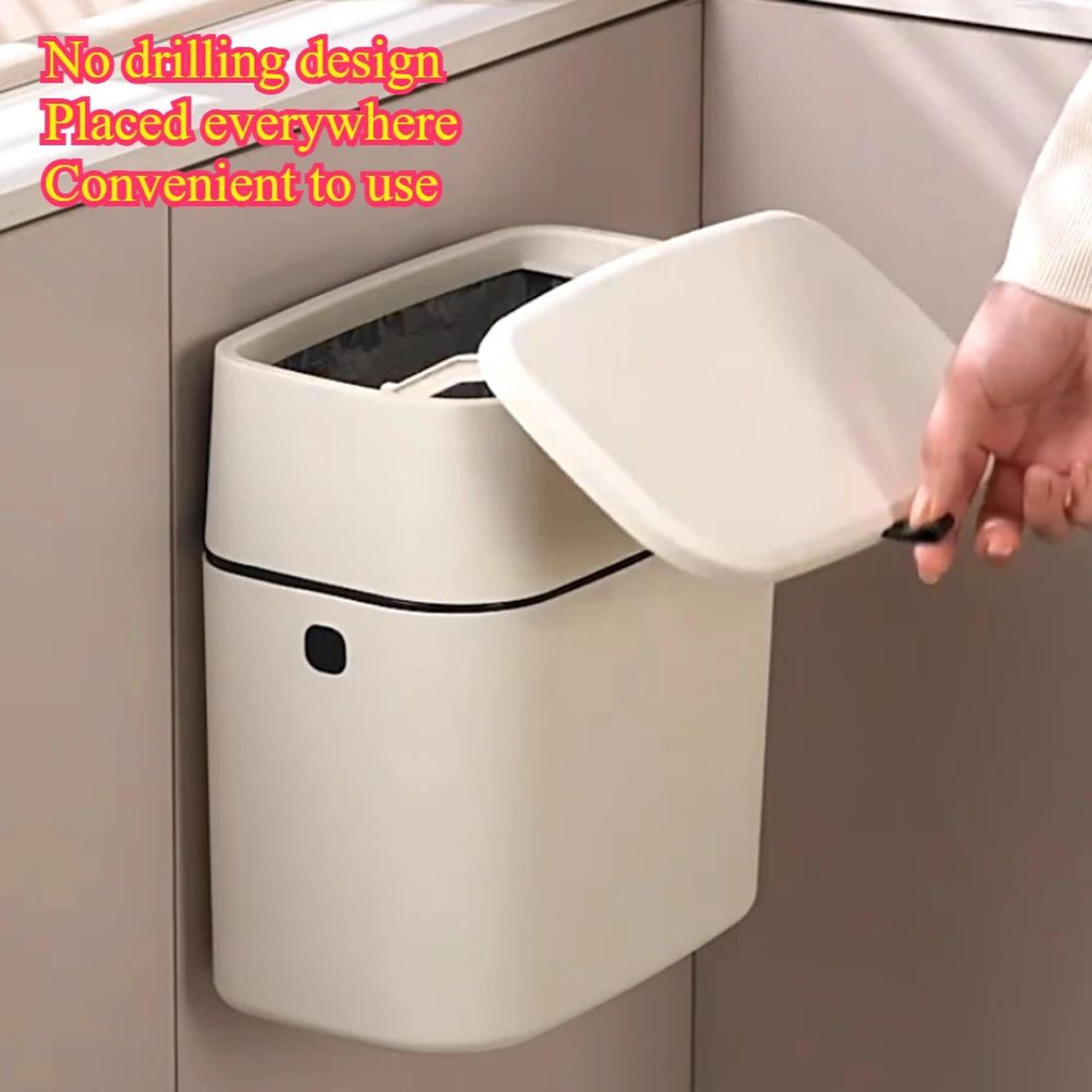 hanging press-top garbage bin – large capacity wall-mounted bathroom trash can with clamshell lid