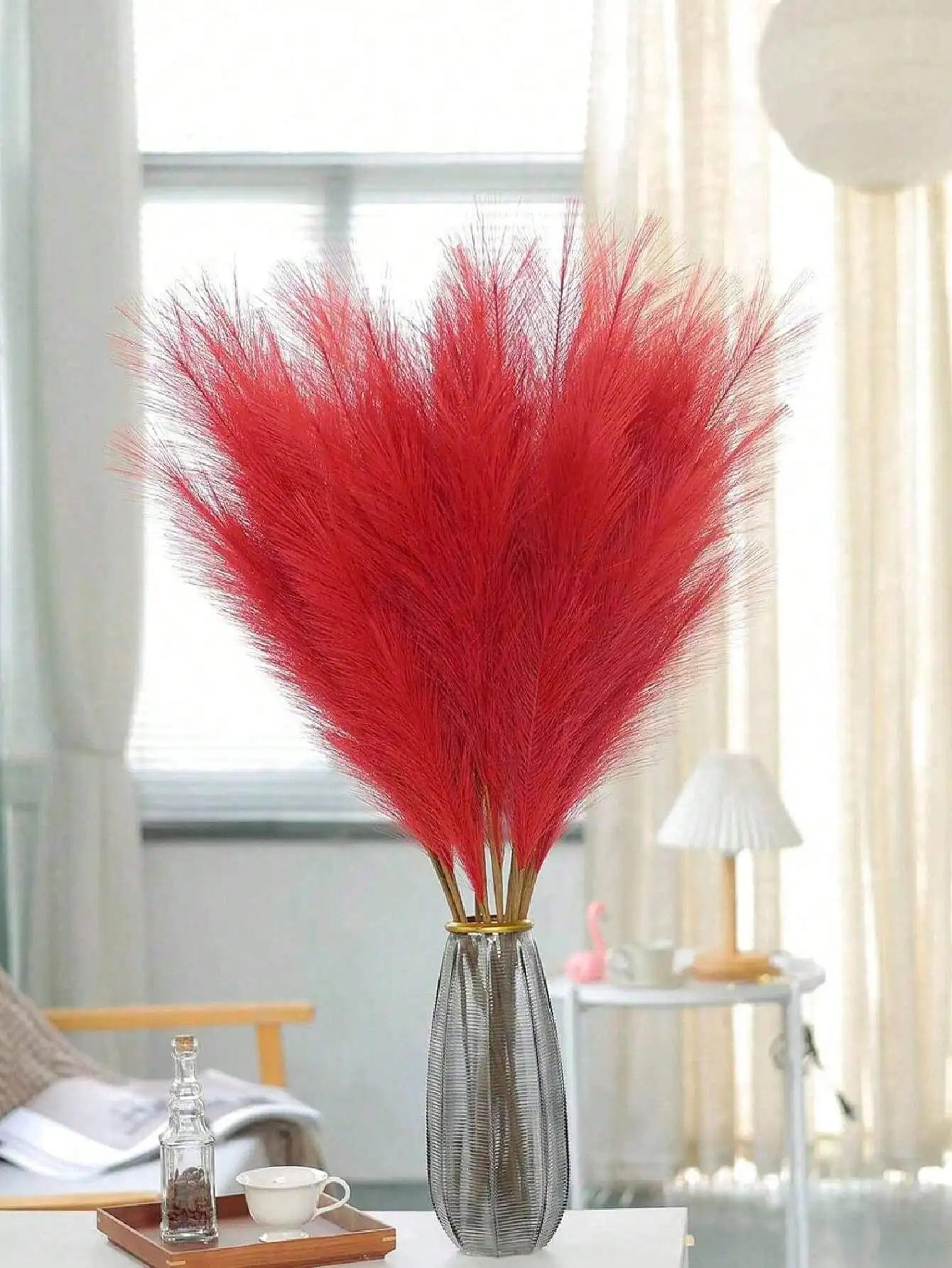 red artificial reeds 21.65 in – tall plush faux pampas grass branches for wedding & party decor