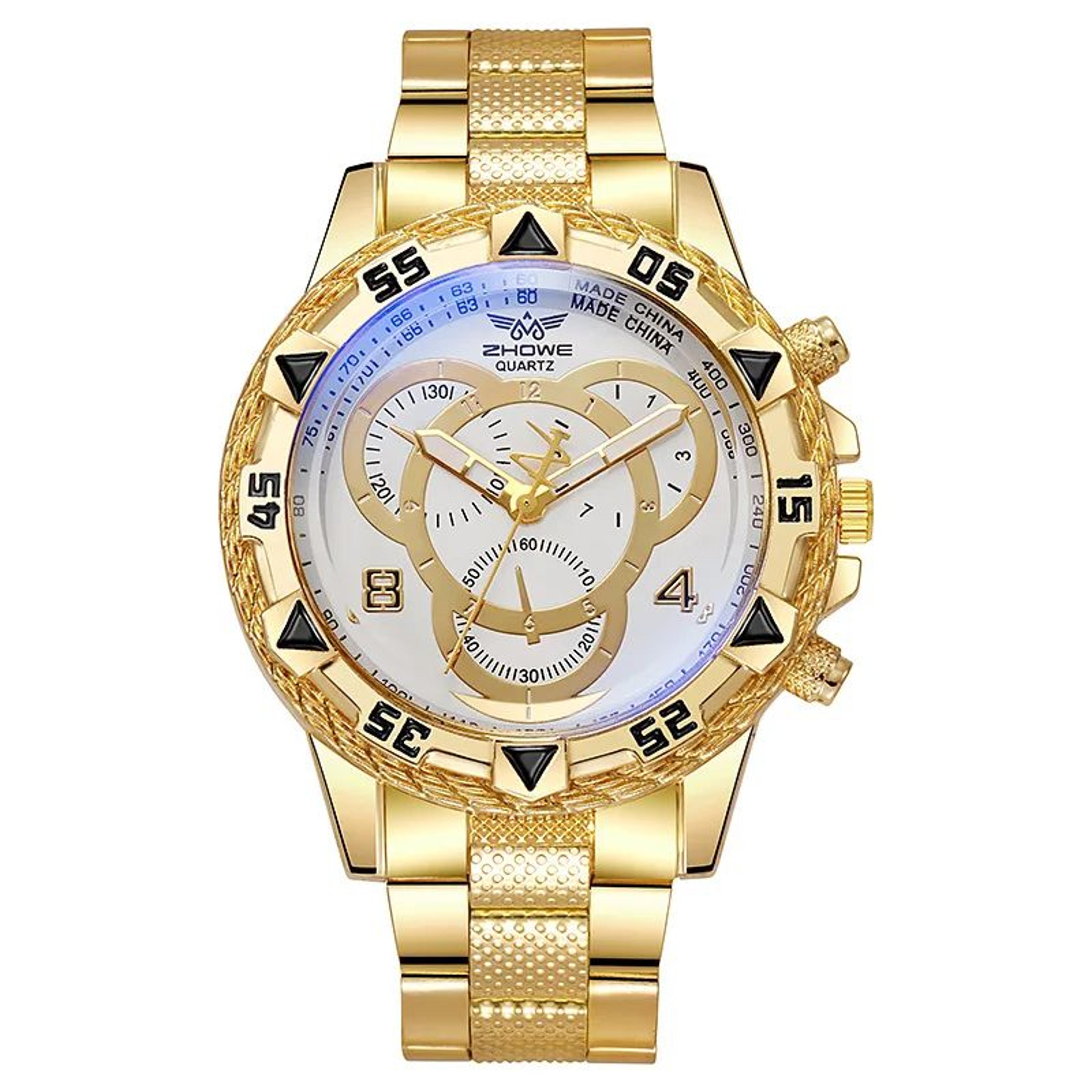 tvk luxury classic business men's quartz watch – large dial blue light three-eye stainless steel wristwatch