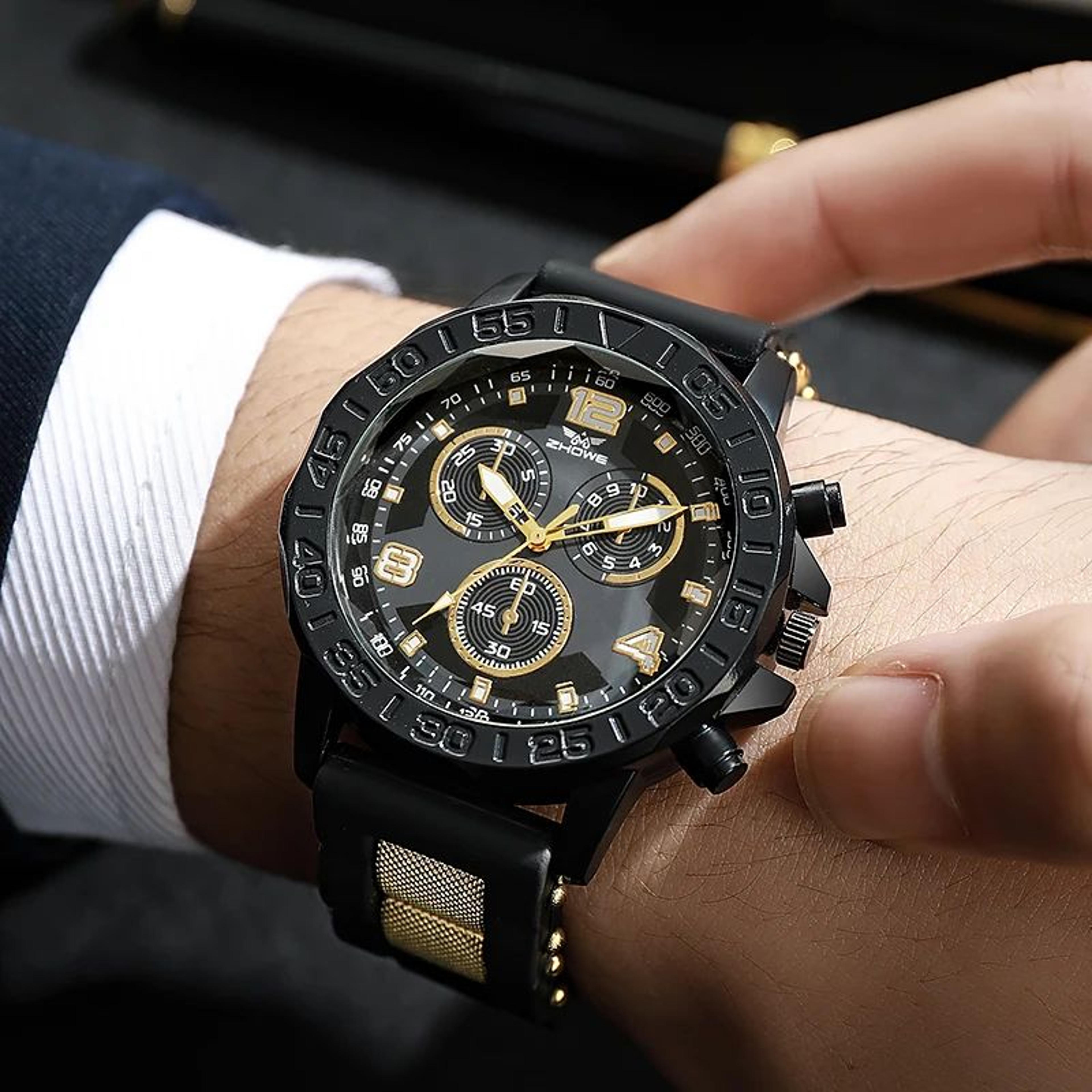 refined sport luxe silicone quartz watch with faux three-eye dial design
