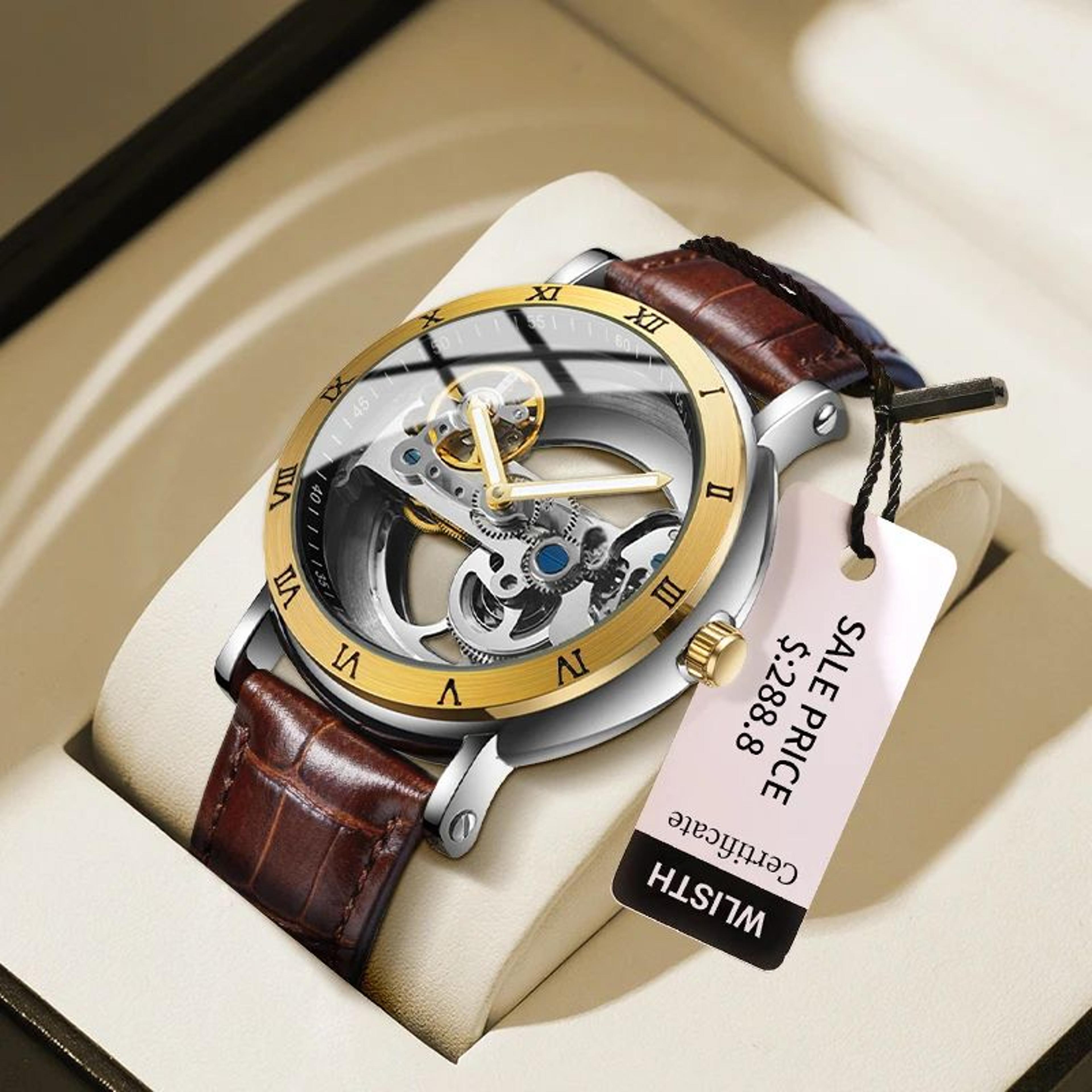 yashidun 1009 golden bridge skeleton automatic men's mechanical watch