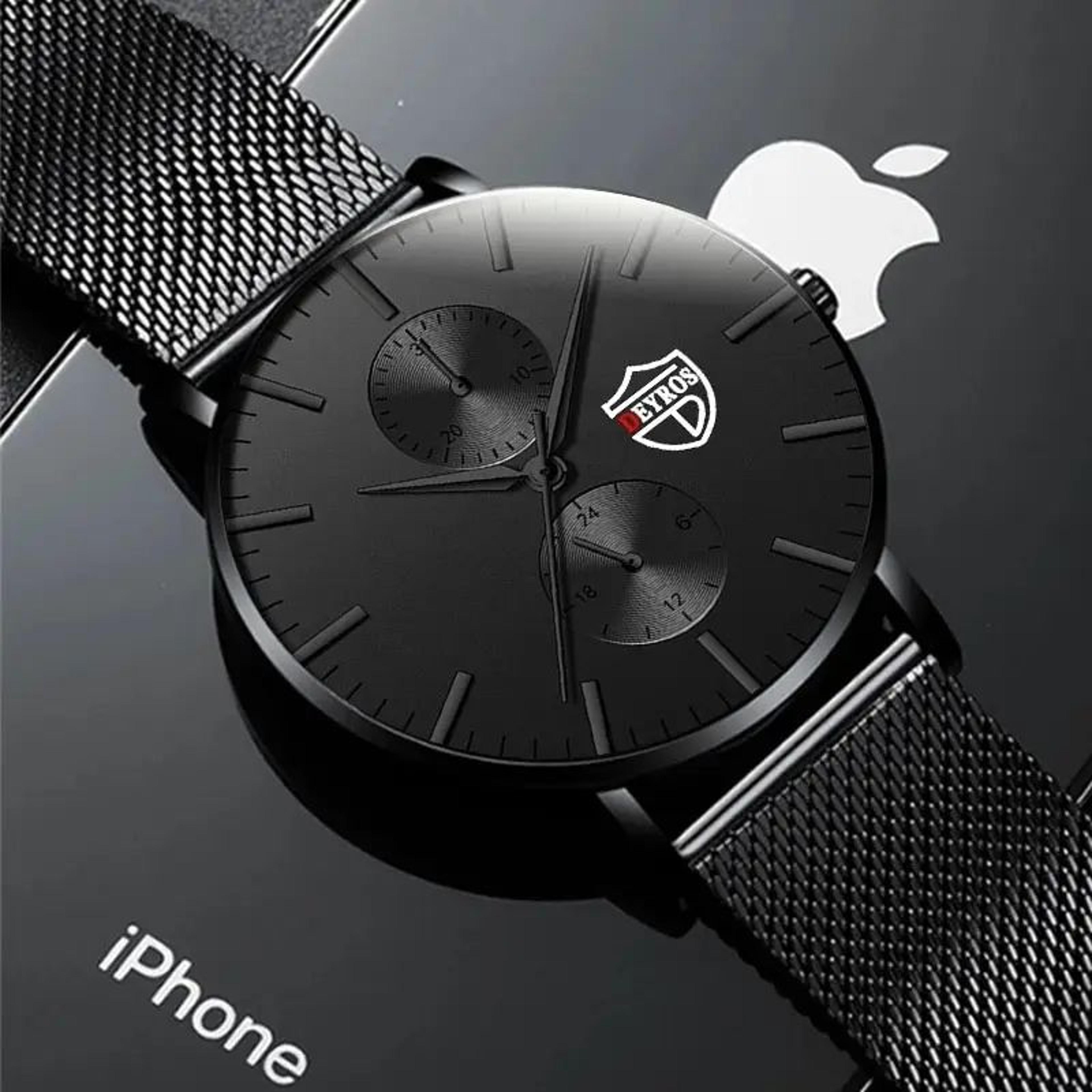 ultra-thin black stainless steel mesh men's quartz business watch