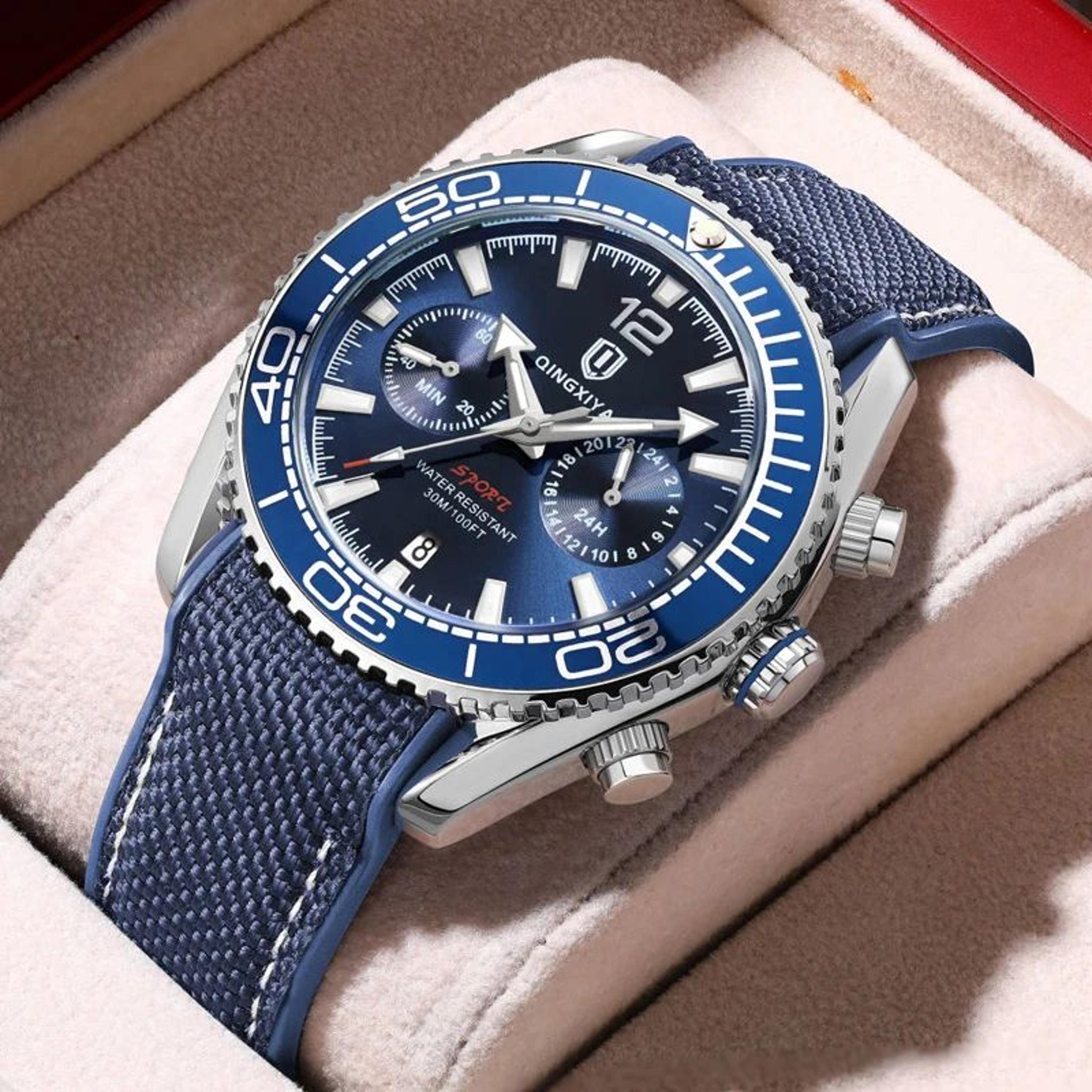 qingxiya luxury multifunction chronograph men's quartz watch with rotatable bezel