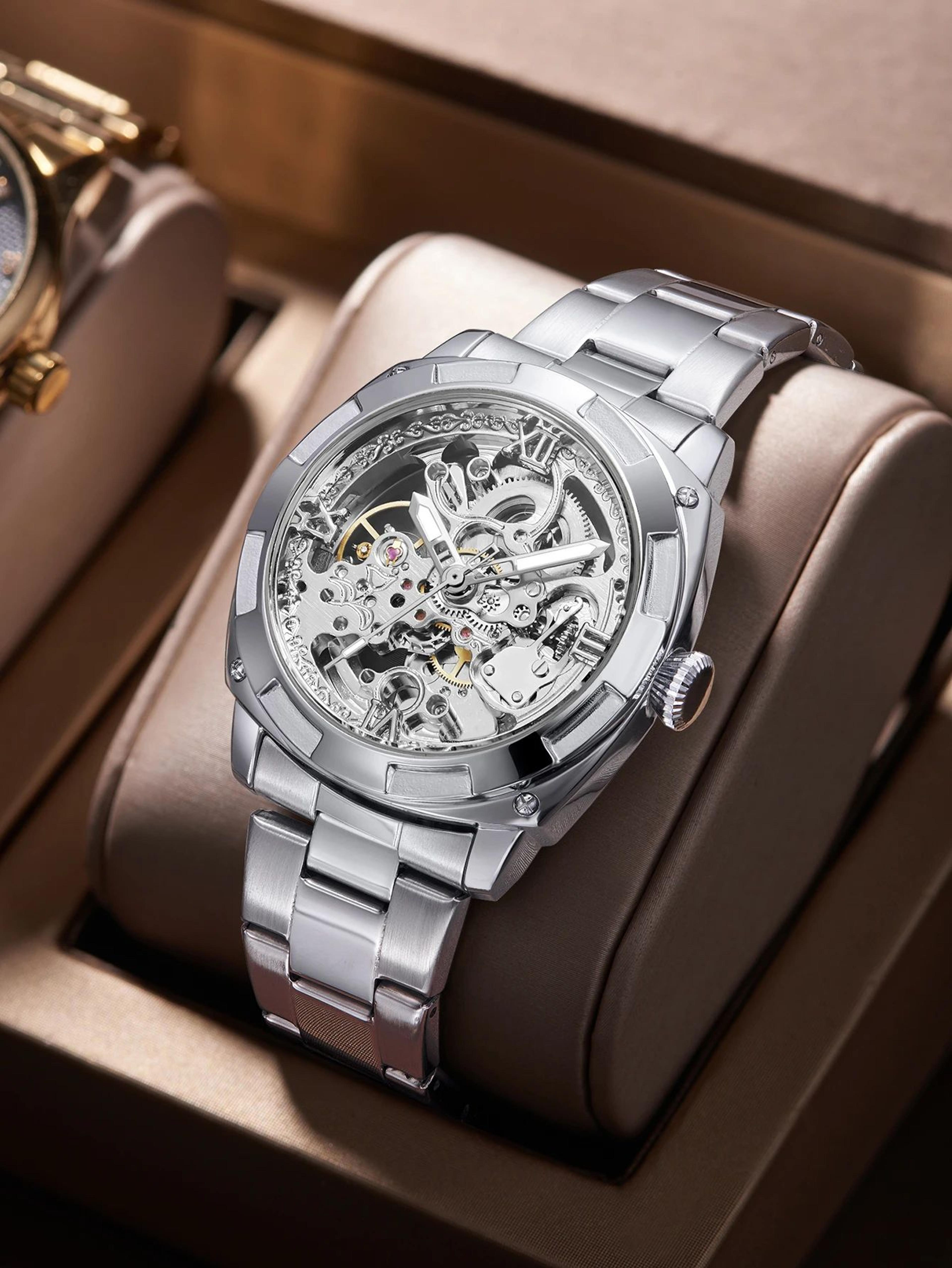 luxury skeleton automatic men's tonneau watch – waterproof stainless steel