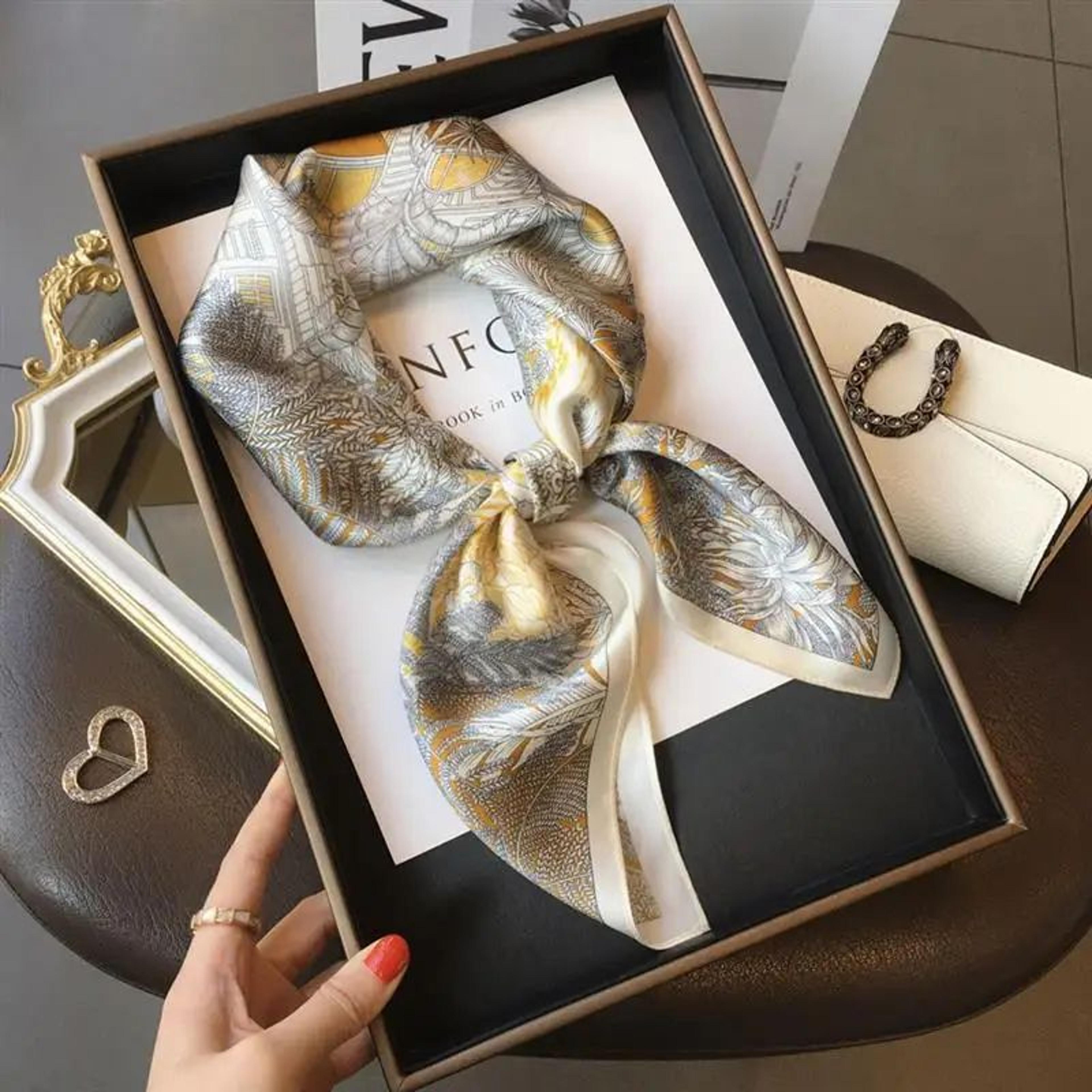 luxury silk-feel square scarf – soft satin hairband, neckerchief & bag ribbon