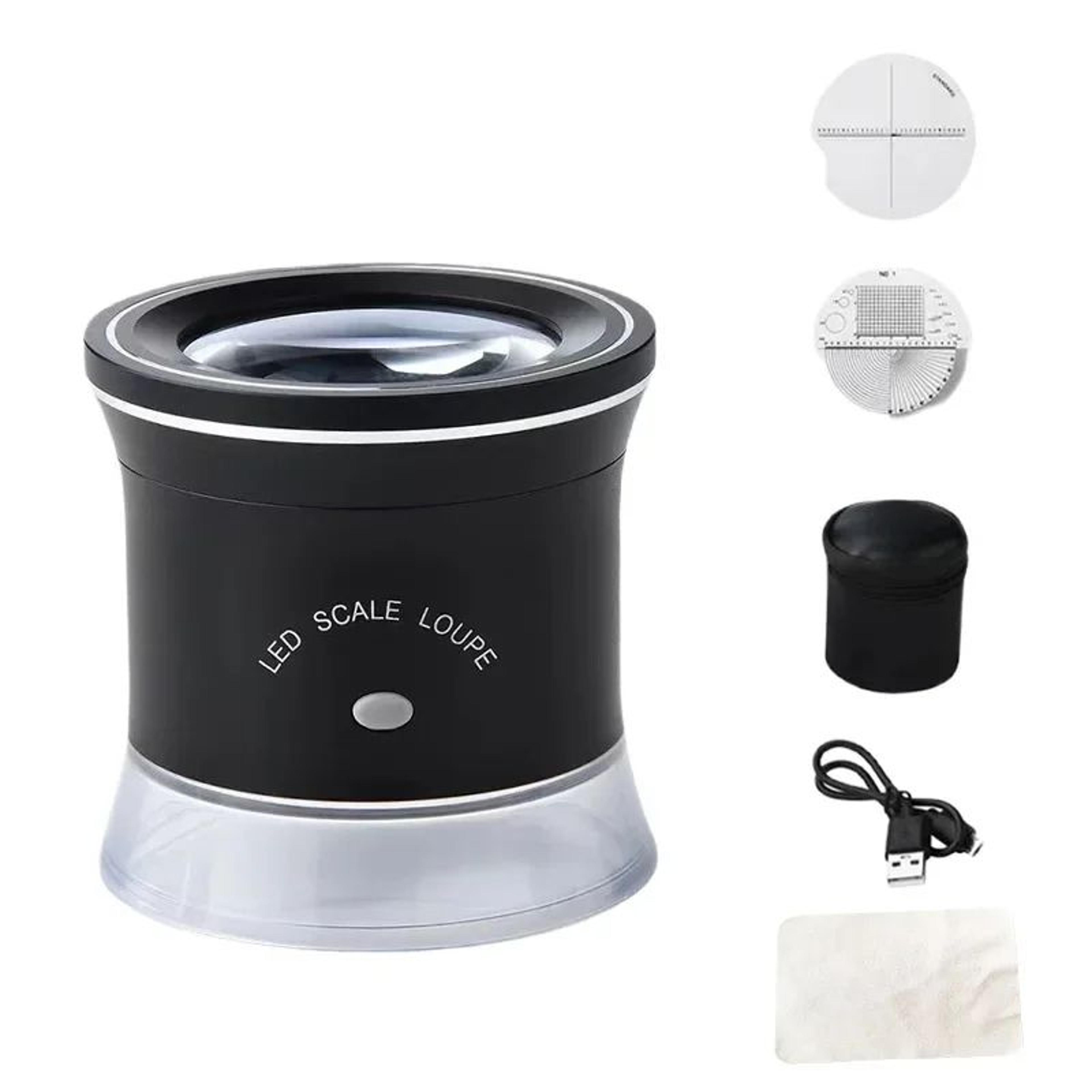 30x portable led & uv jewelry magnifier with angle and cross scoring plate – rechargeable pocket loupe