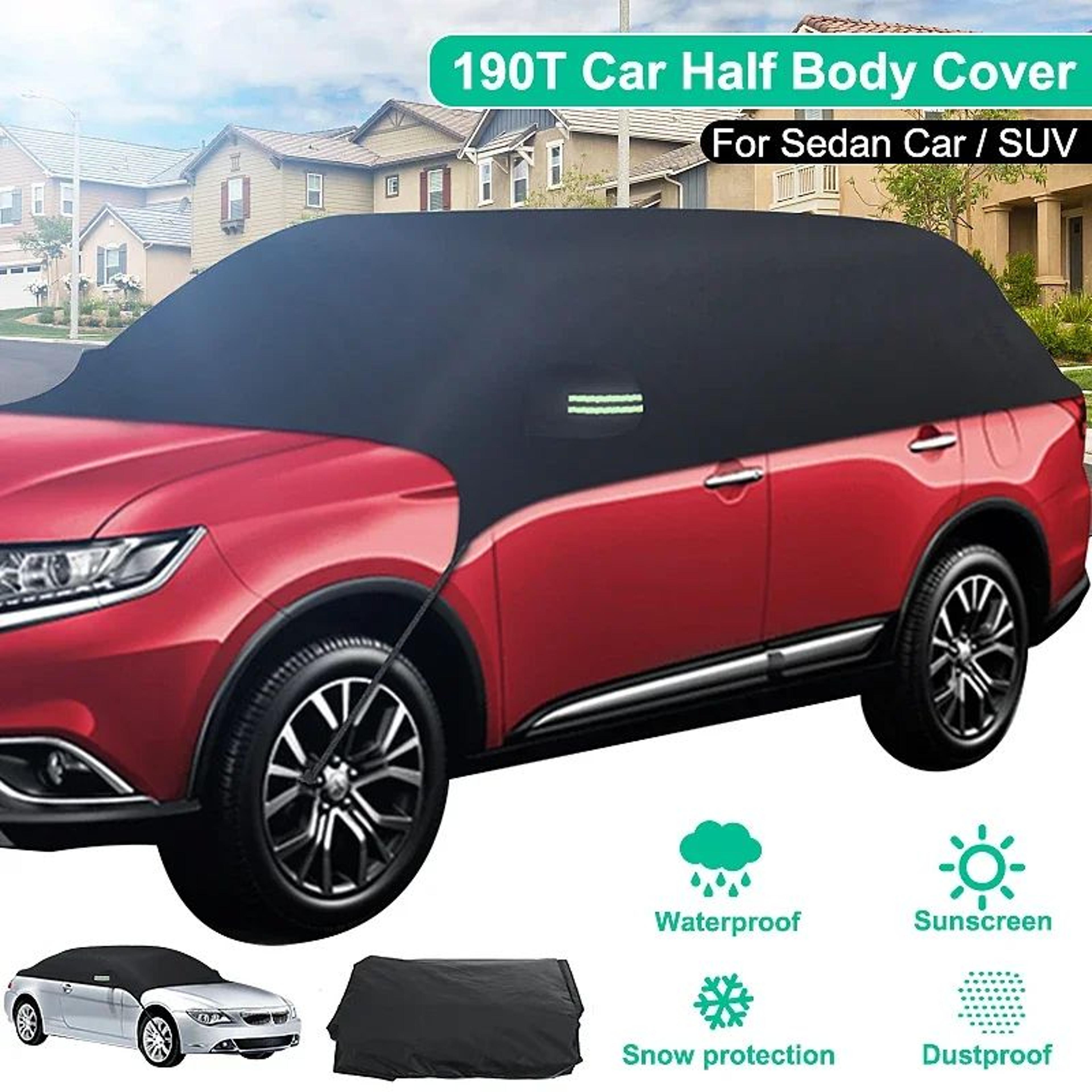 universal half car cover waterproof sun uv snow dust protection – durable 190t reflective car sun shade