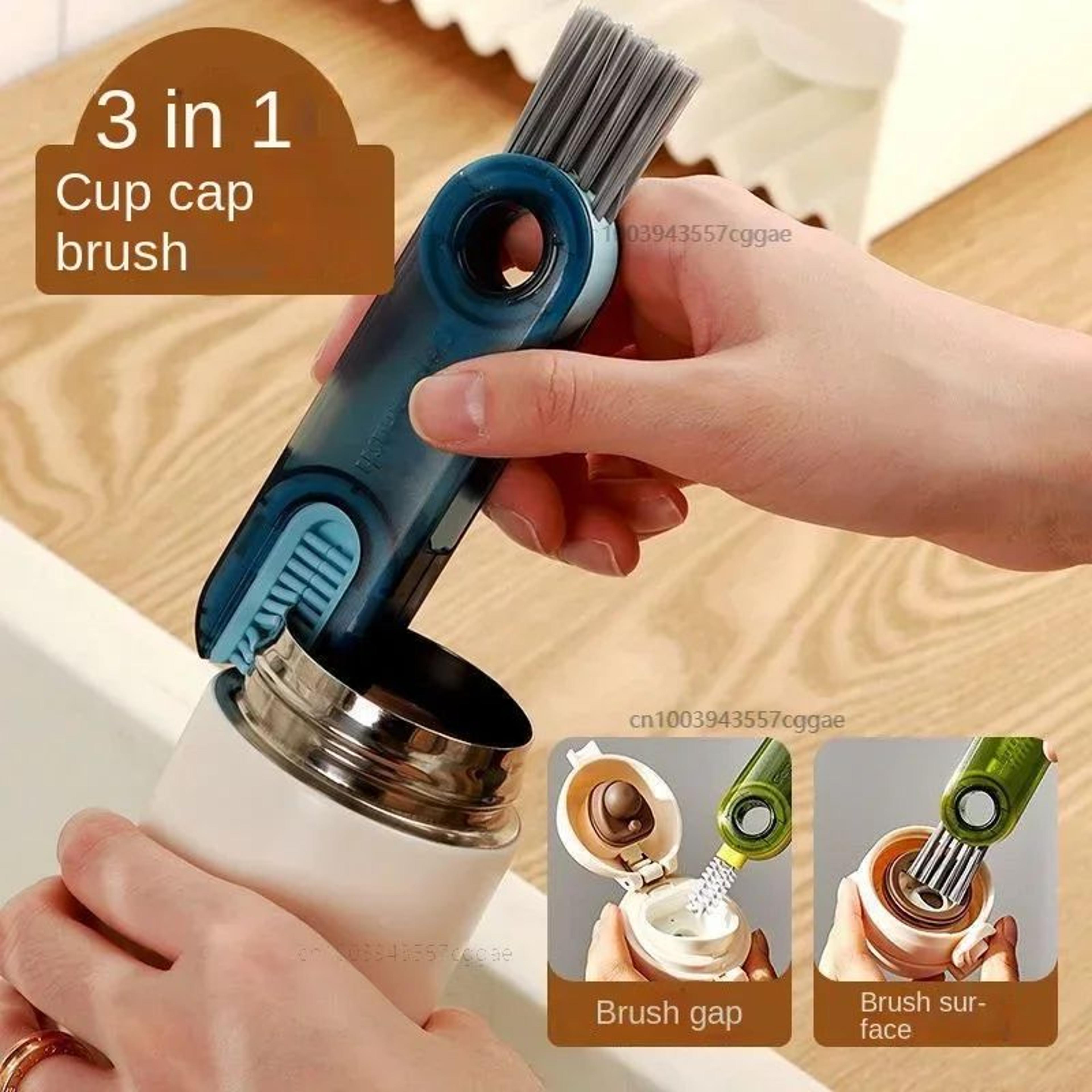 3-in-1 bottle gap cleaner brush – multifunctional silicone u-shaped cup & lid cleaning tool