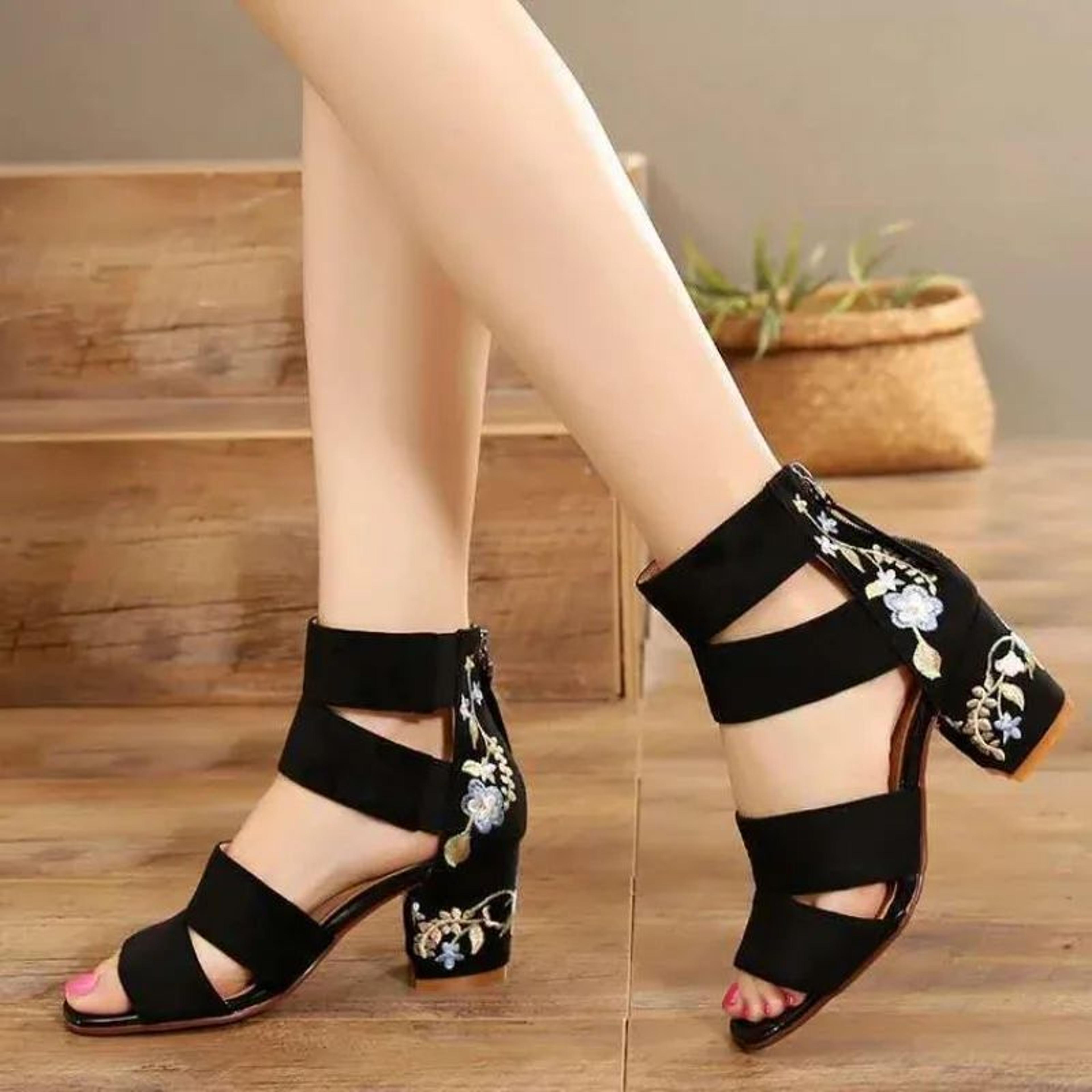 bohocharm embroidered mid-heel sandals – vintage ethnic open-toe summer shoes for women