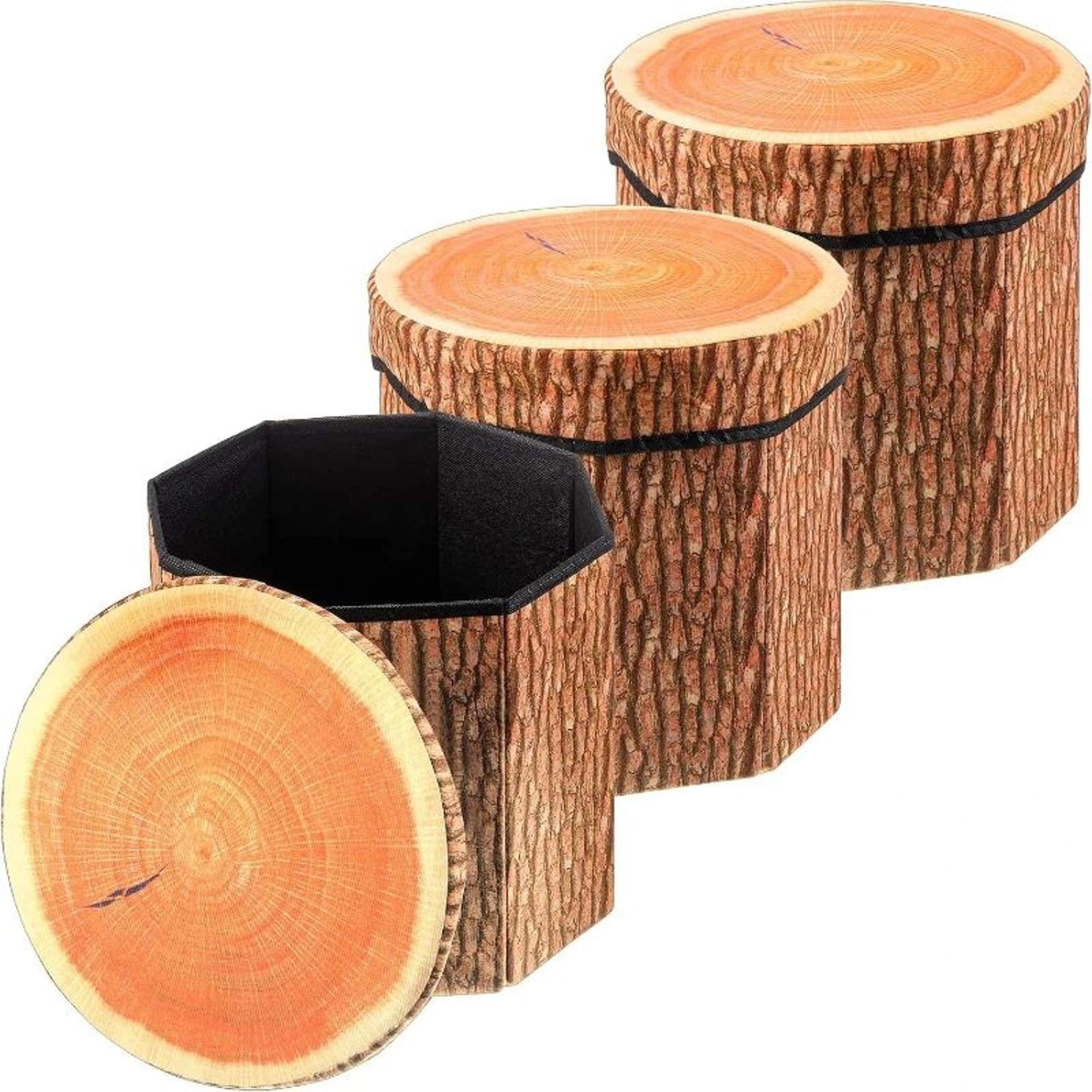 rustic tree stump folding storage ottoman – collapsible footrest seat with hidden storage