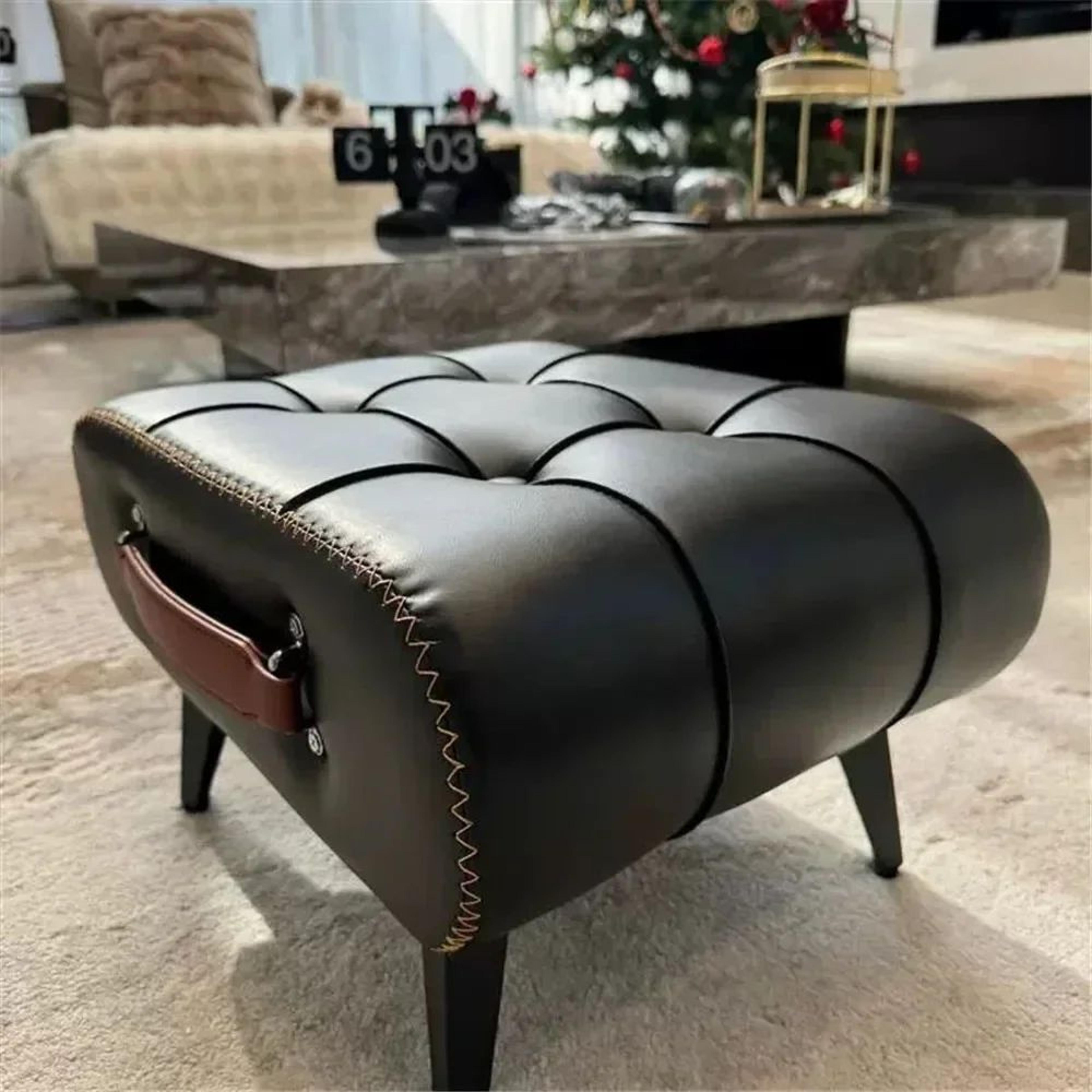 nordic pu leather rectangle foot stool ottoman with wood legs & portable handle