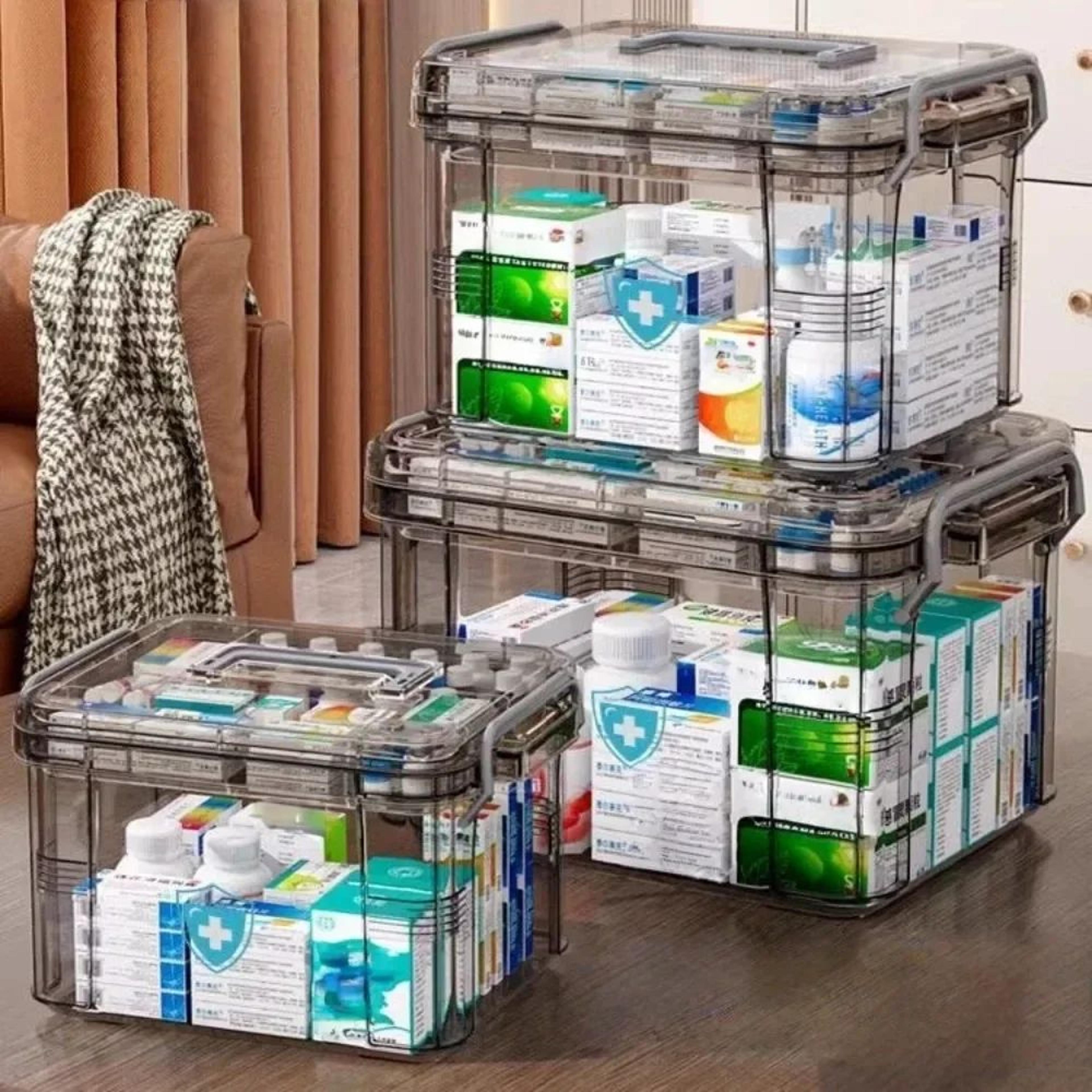 clearview plastic first aid storage box with removable tray – thickened medicine organizer chest