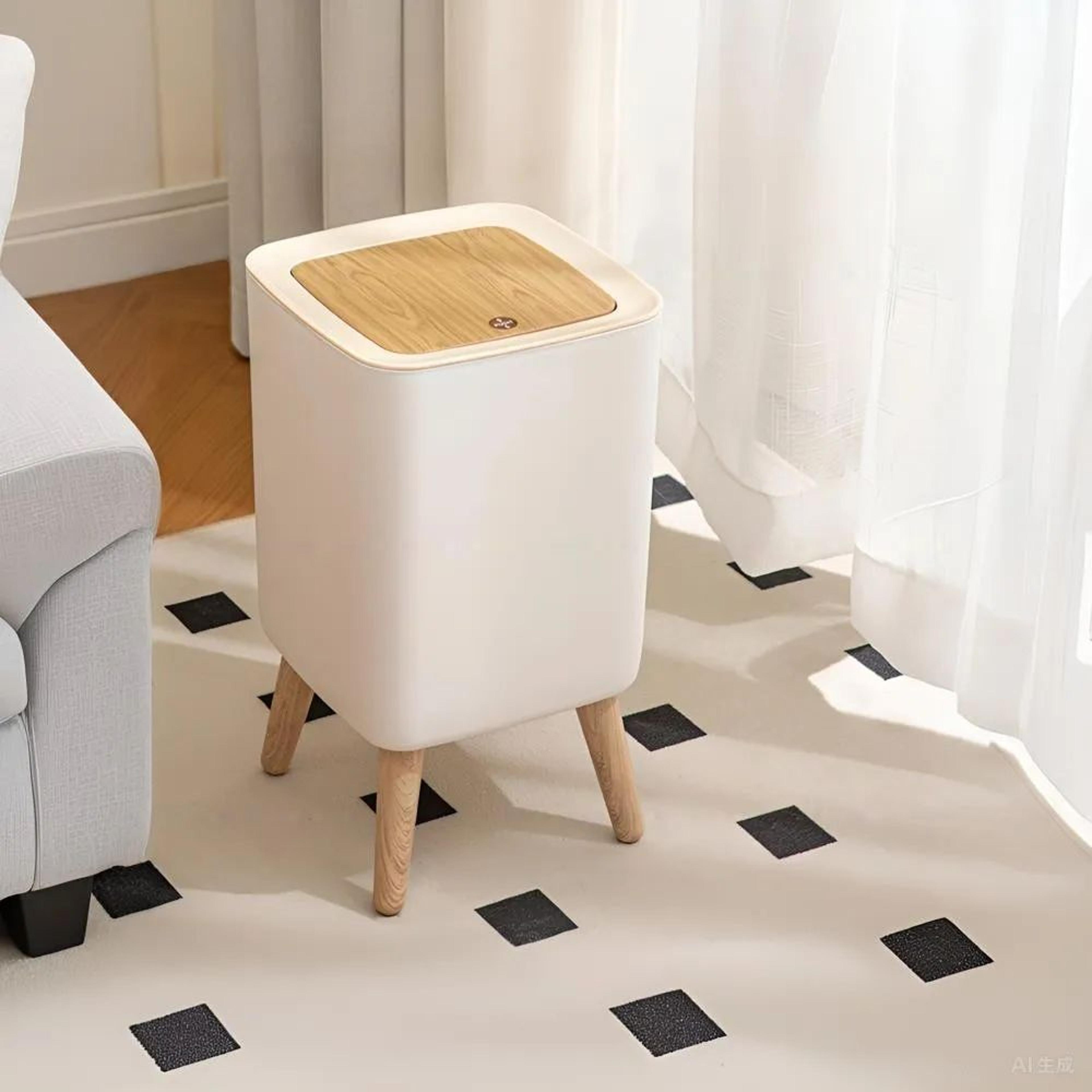 nordic clamshell trash can with wood-grain lid – press-top odor-control garbage bin