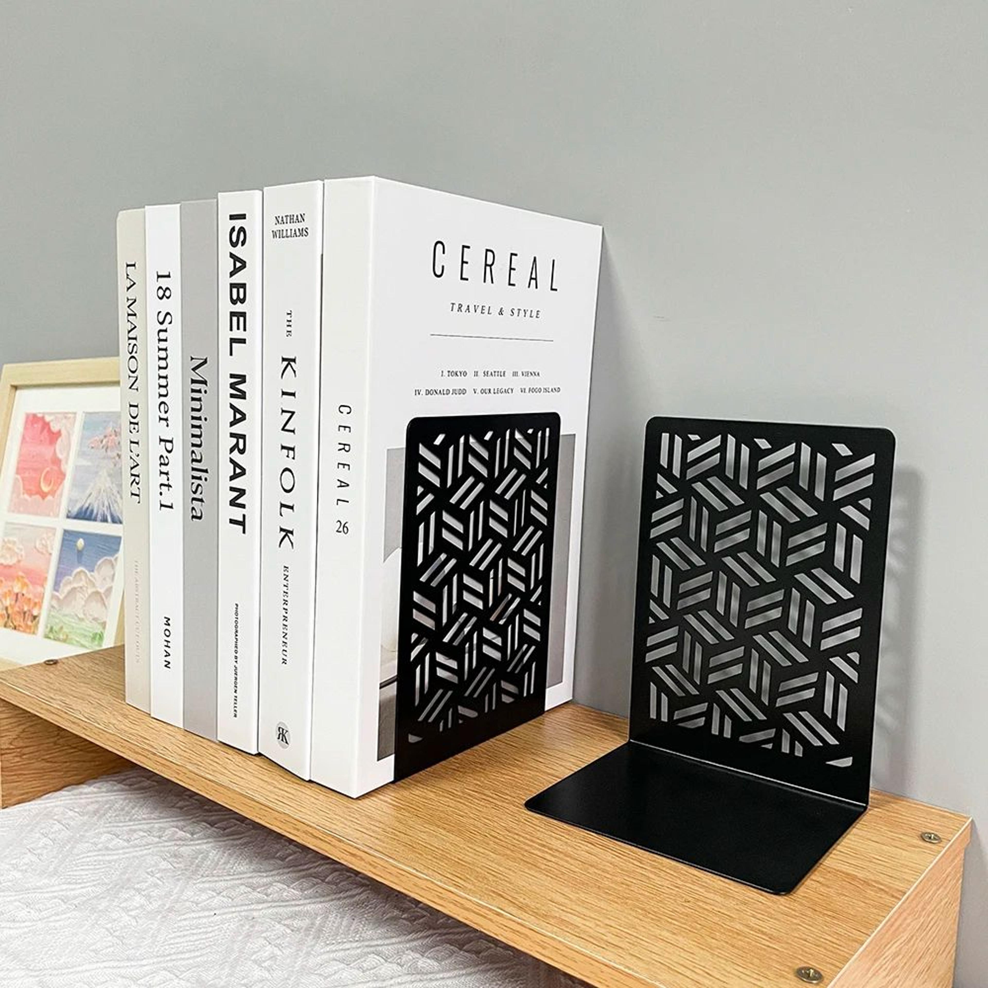 crafted door design metal bookends – heavy duty non-slip decorative book holders