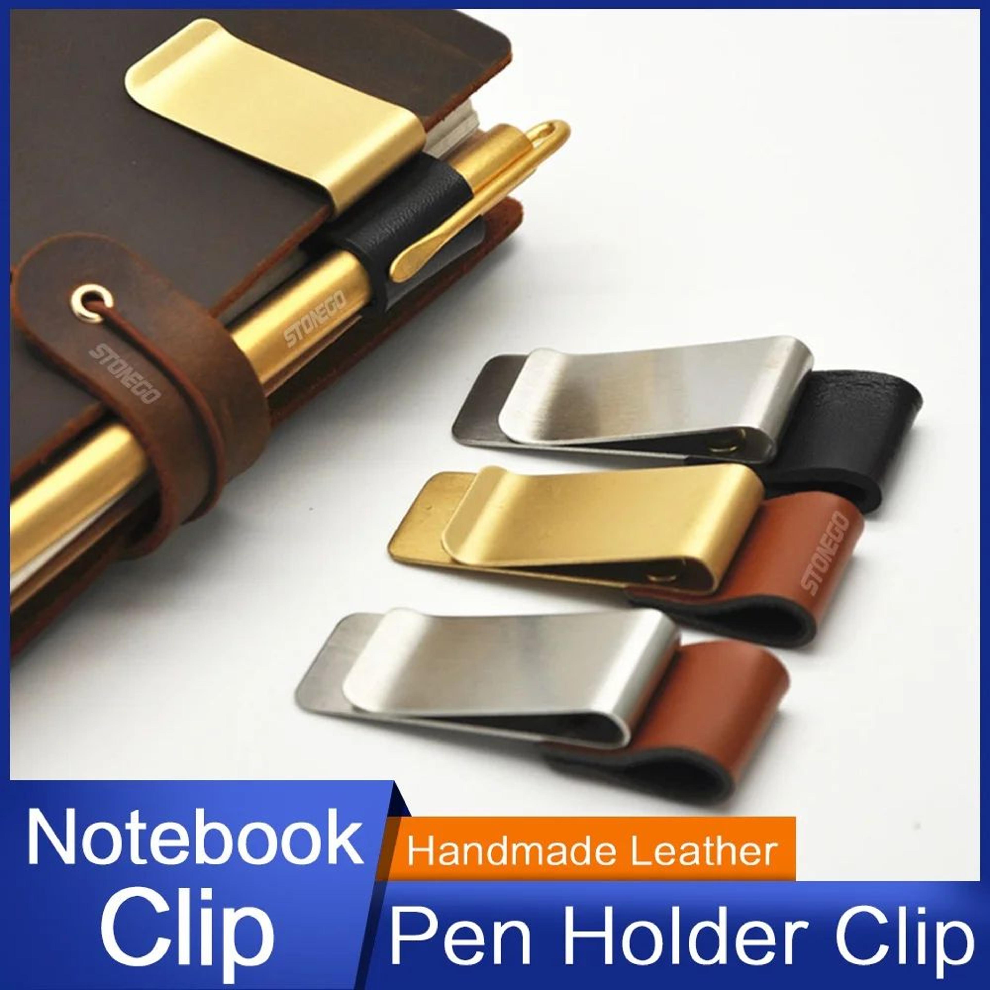 handmade leather pen holder clip – stainless steel notebook & journal pen loop