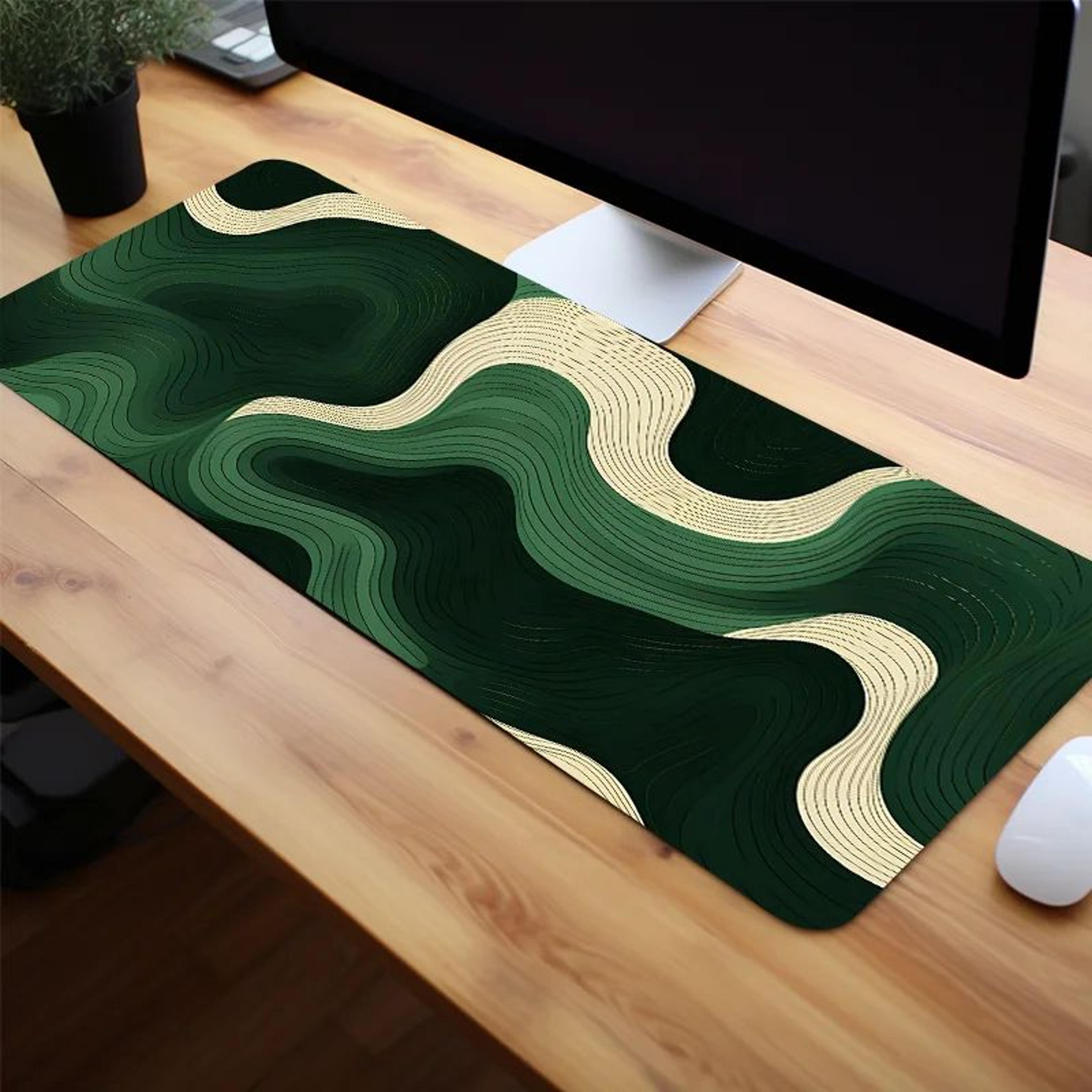 green & beige abstract large desk mat – anti-slip natural rubber mouse pad