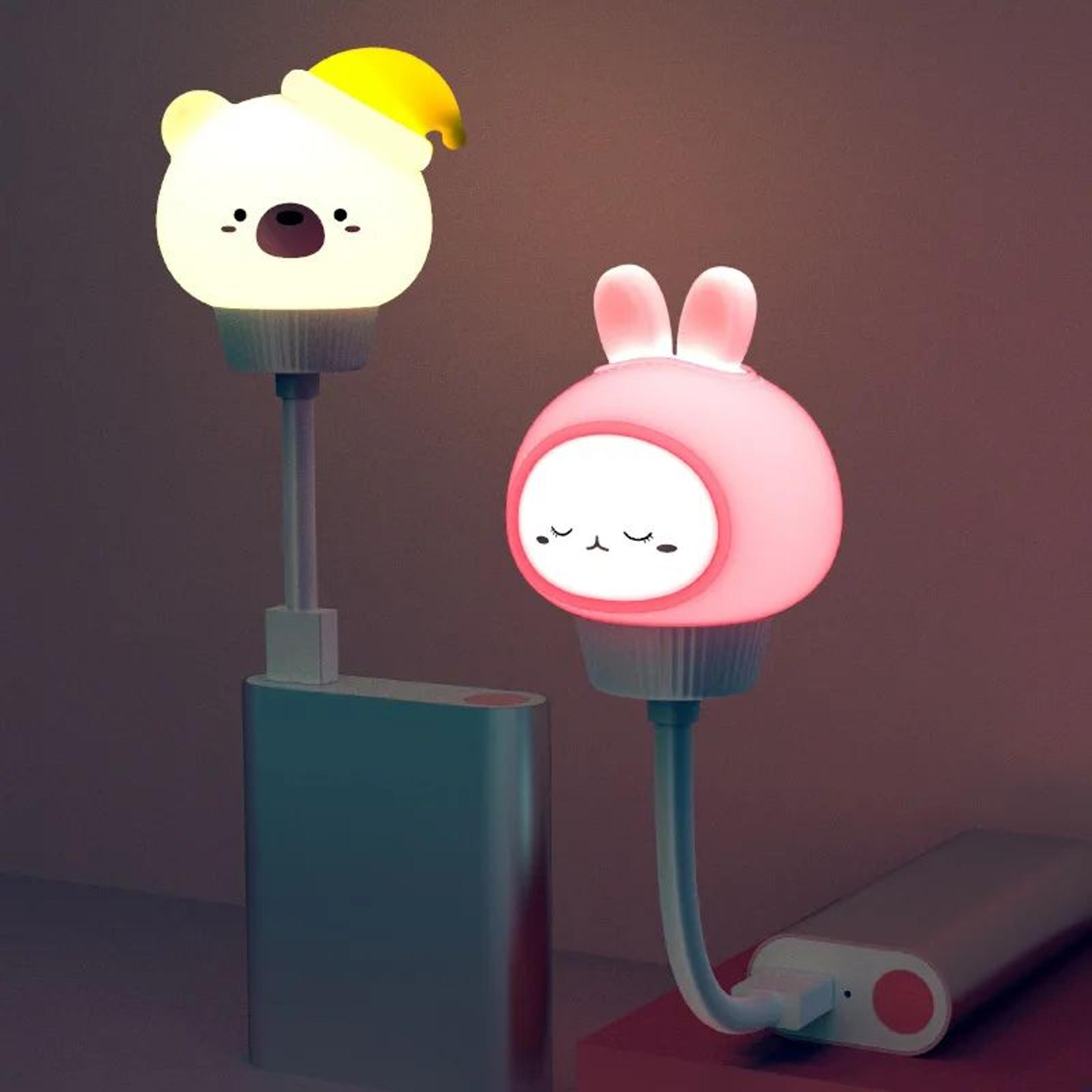 cute cartoon usb led night light with remote control – dimmable bear chick kitten bedside lamp for kids & baby nursery