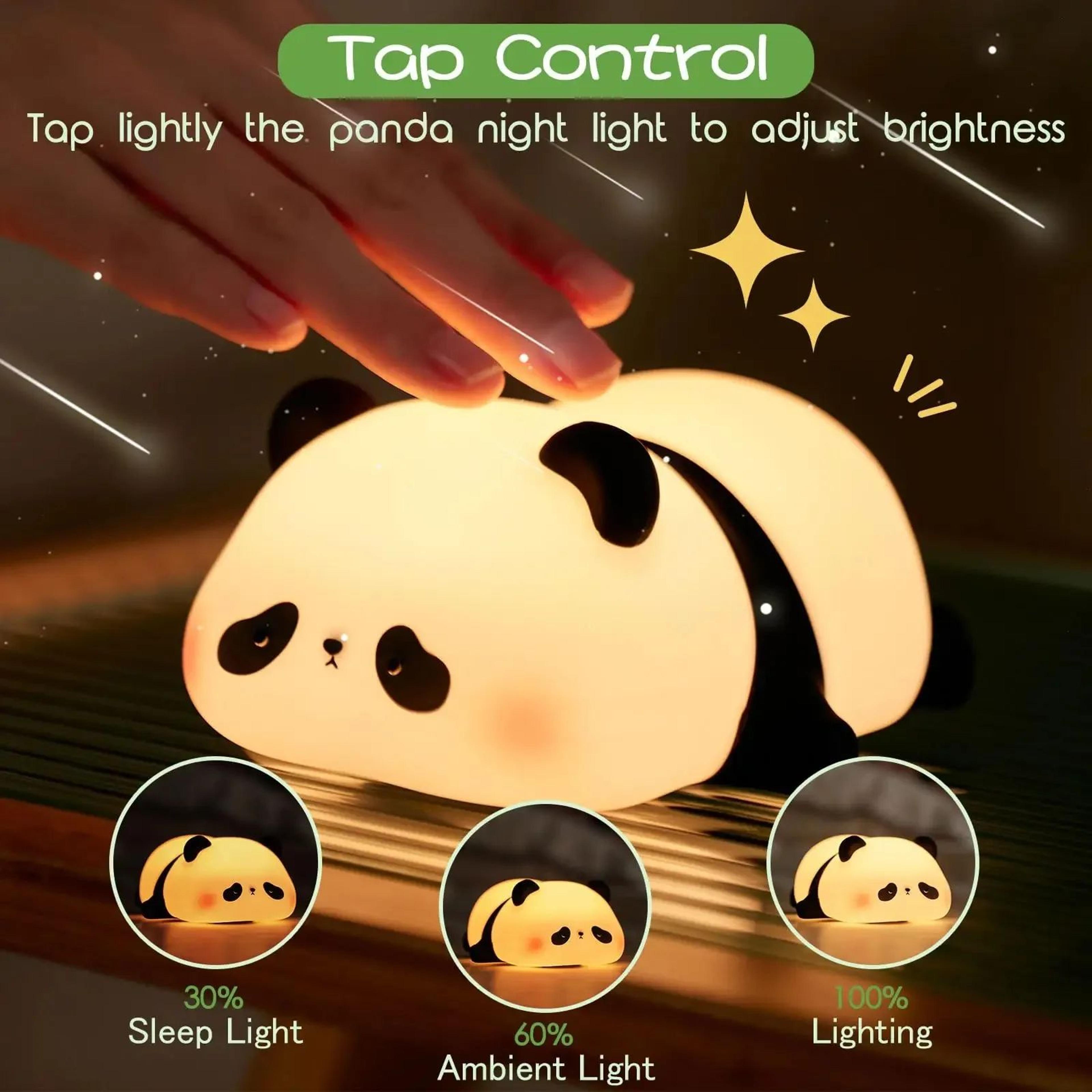 cute panda silicone rechargeable night light – touch sensor dimmable led bedside lamp for kids