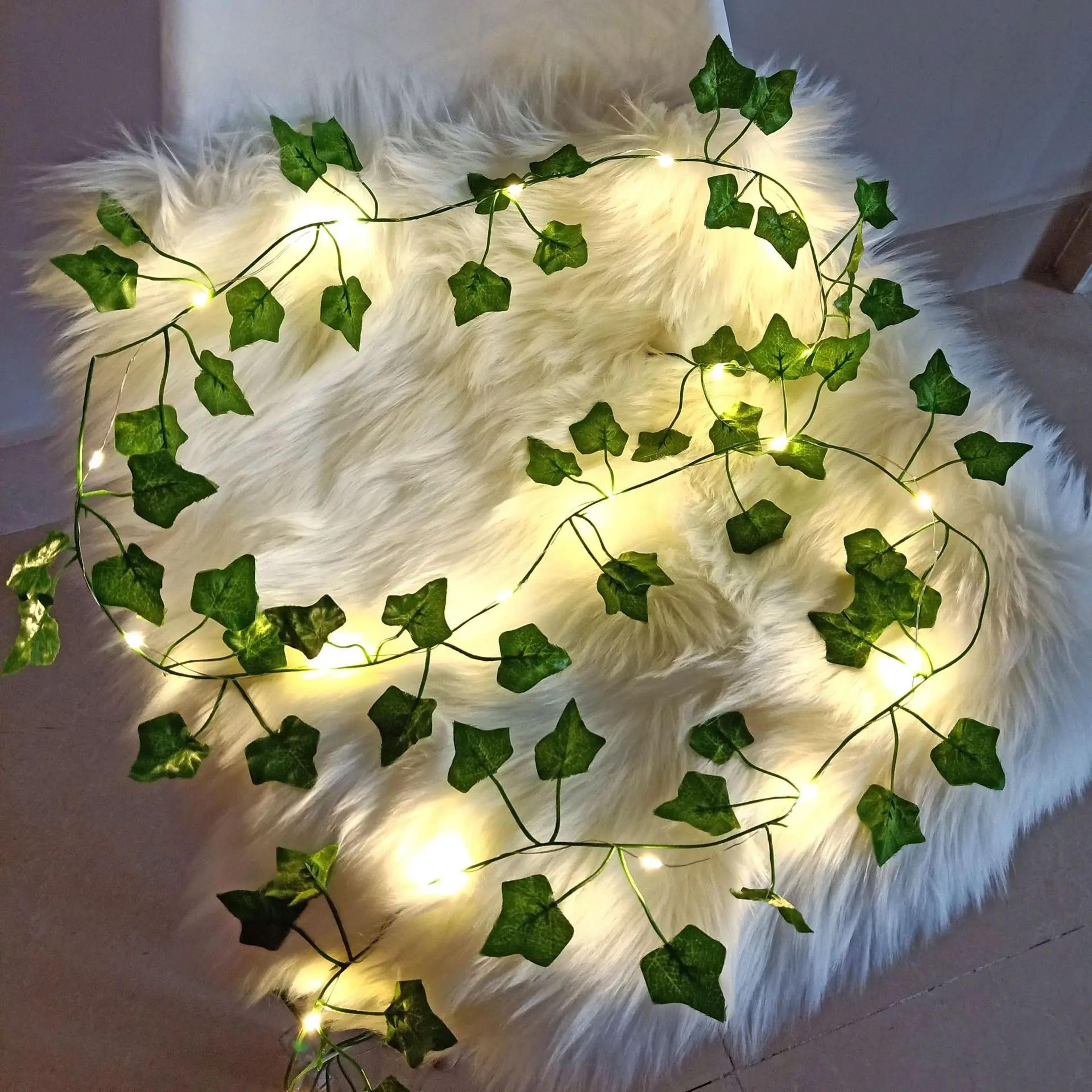 led ivy vine string lights – artificial green leaf garland for bedroom & wedding decor