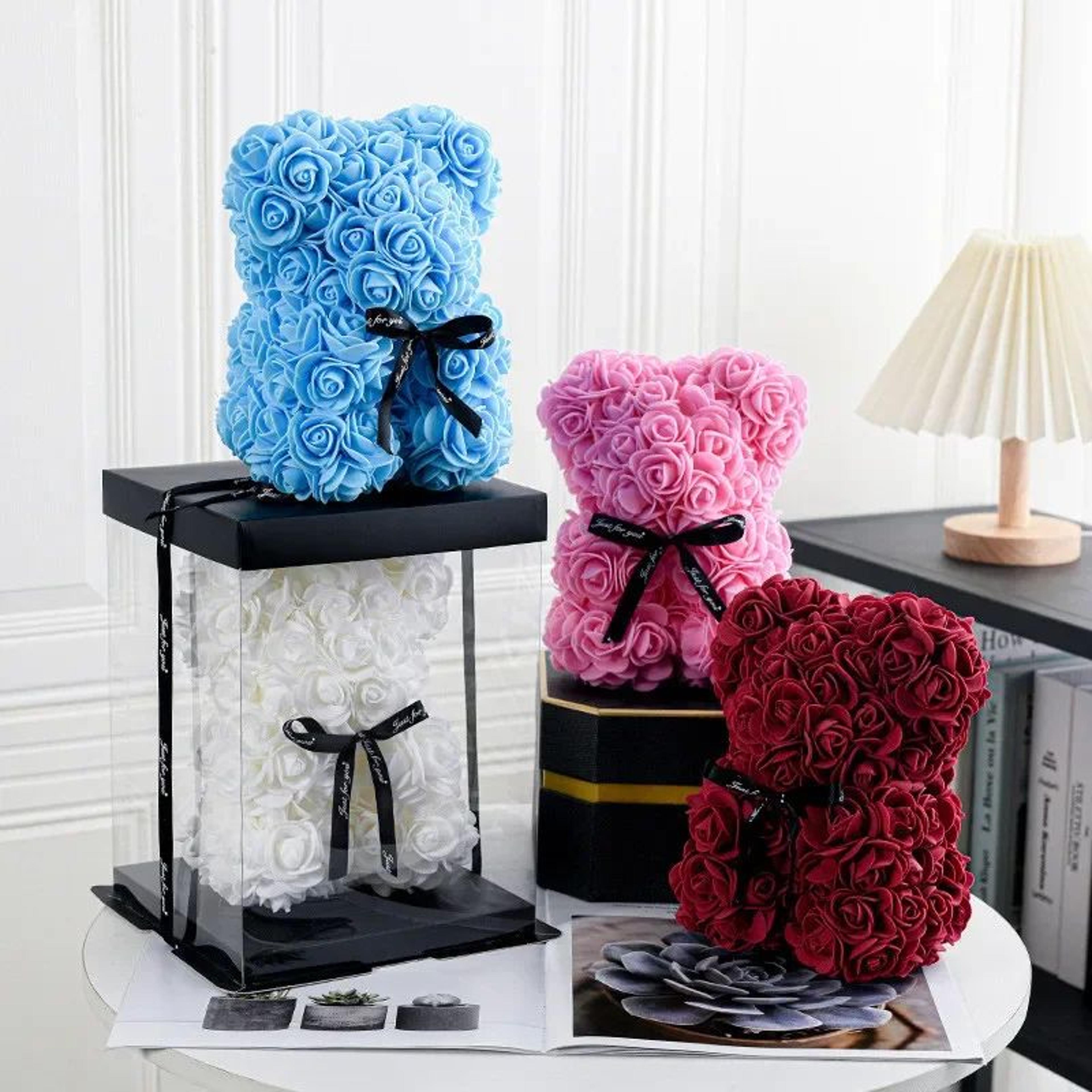 rose bear artificial foam flower gift with display box – romantic valentine's day, anniversary & birthday surprise