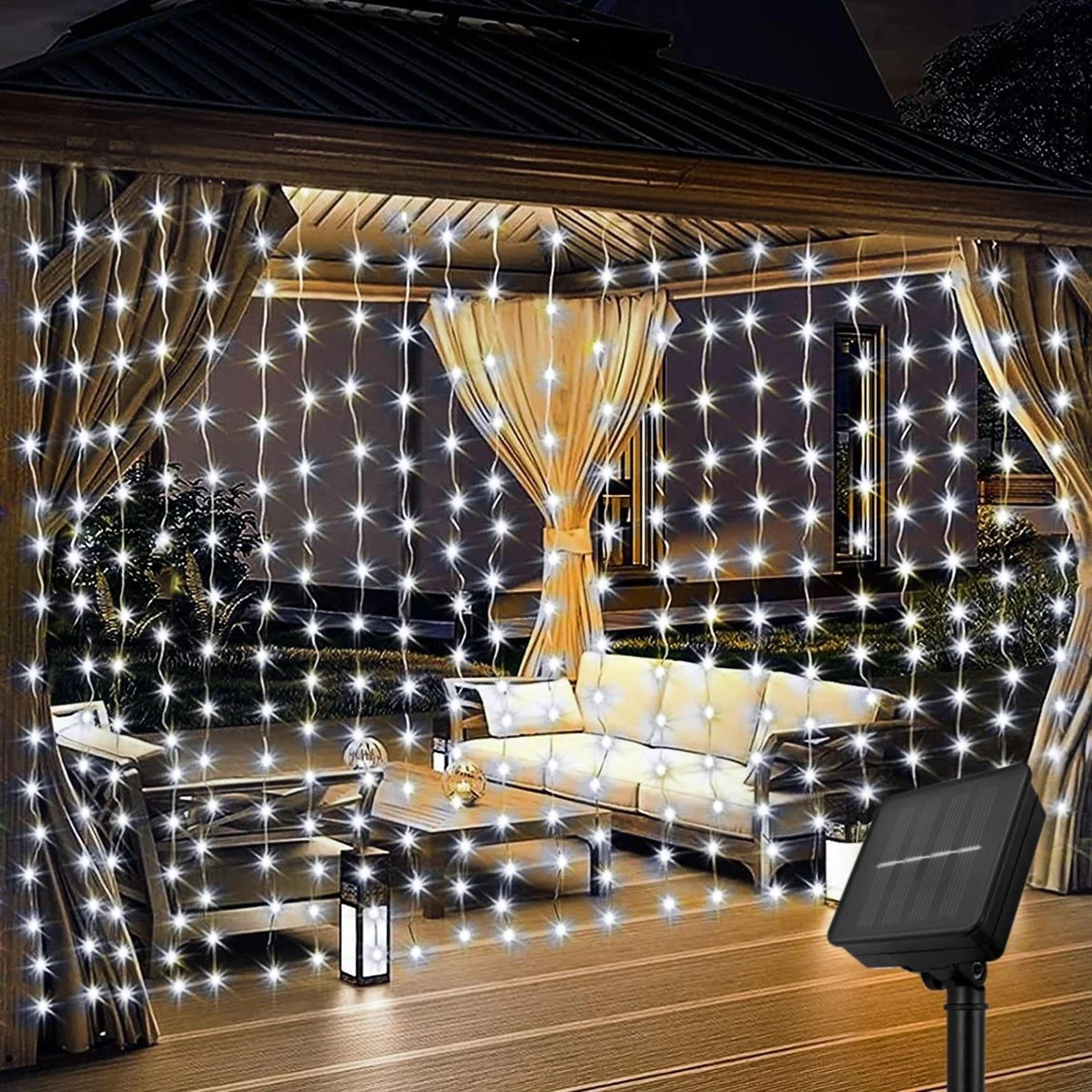 solar curtain string lights outdoor waterproof led fairy garland lights for garden, patio, wedding & party decor