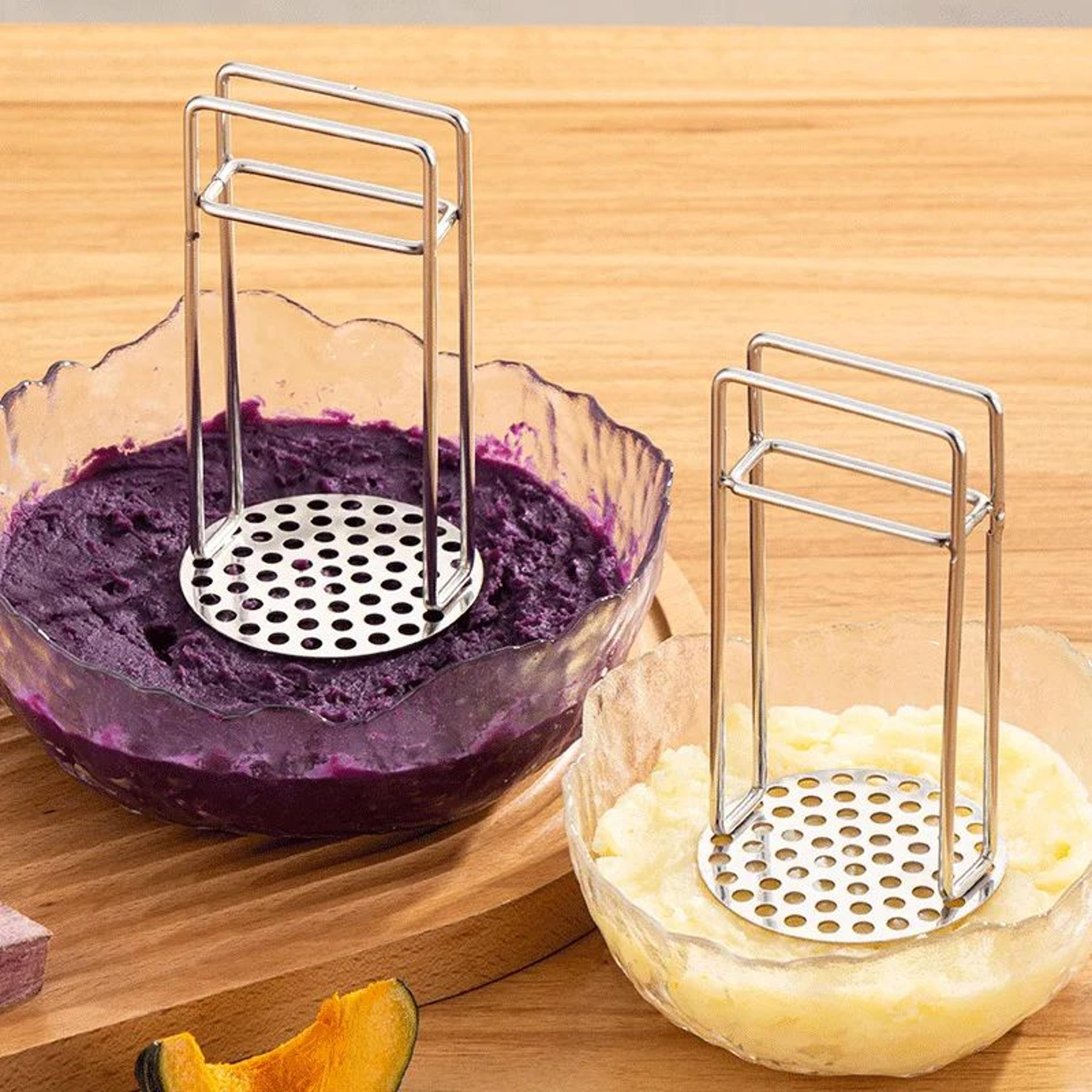 304 stainless steel potato ricer & masher press – heavy duty potato masher for smooth puree & baby food