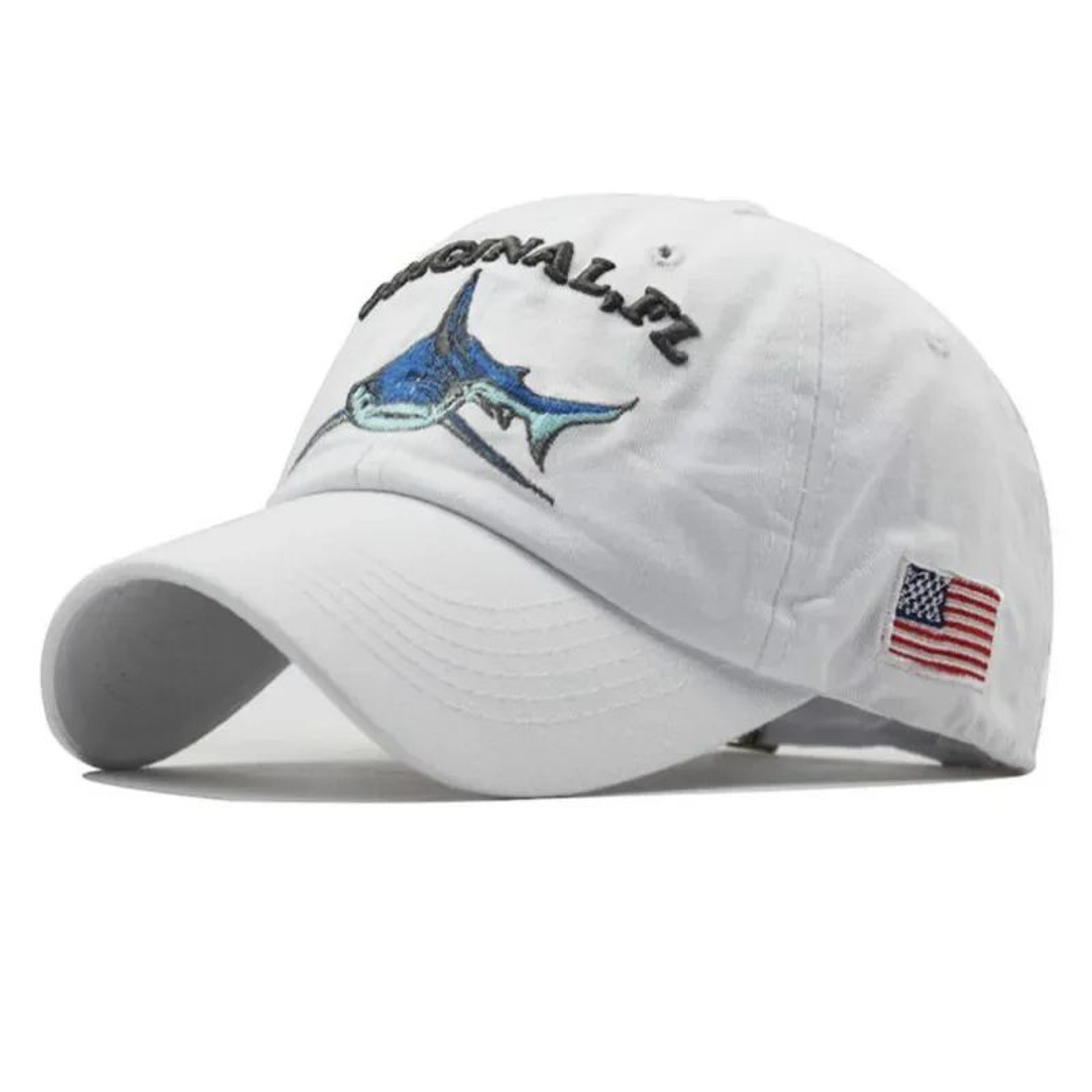 vintage washed cotton shark embroidery dad hat – curved brim hip hop baseball cap