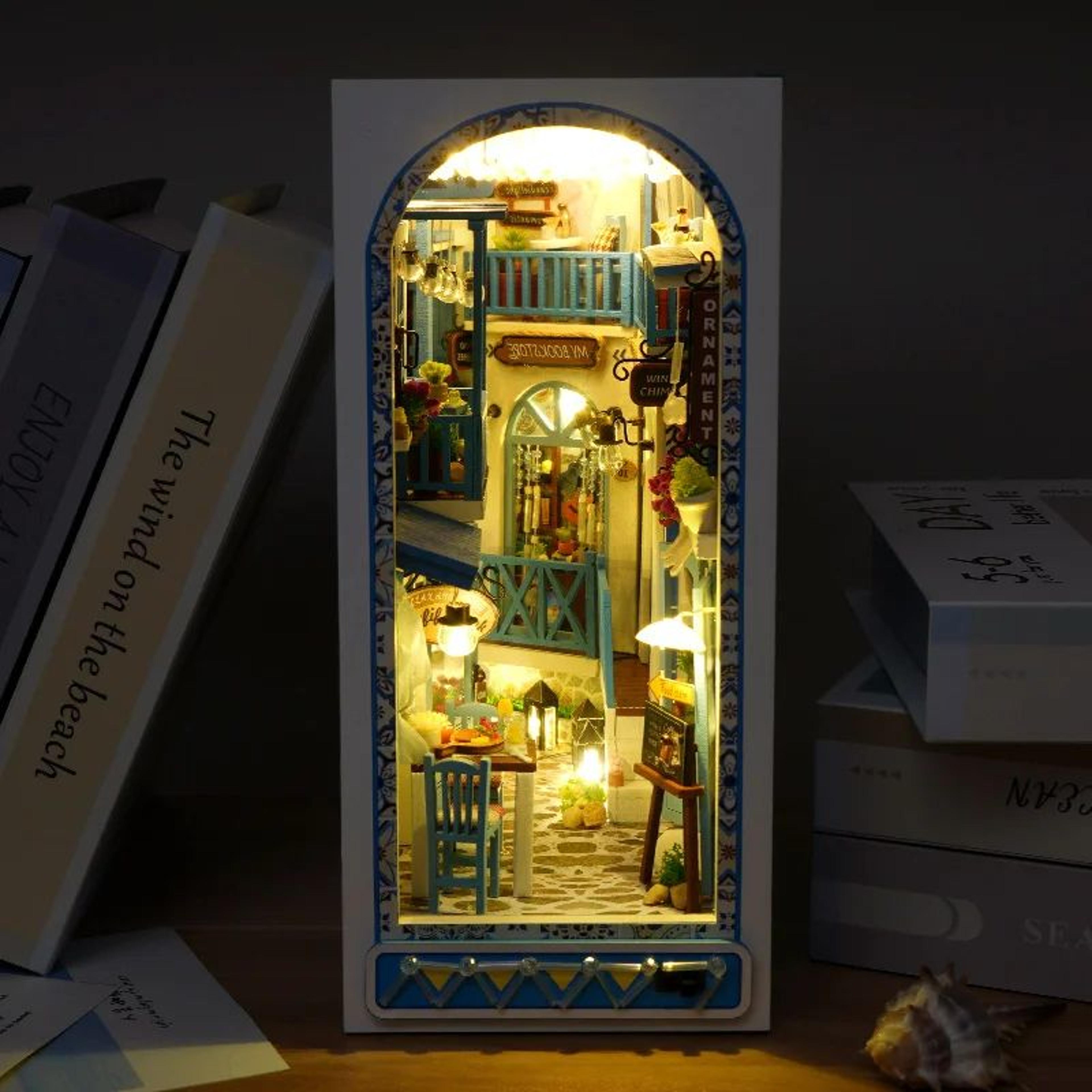 diy book nook miniature kit – 3d bookshelf insert model decor