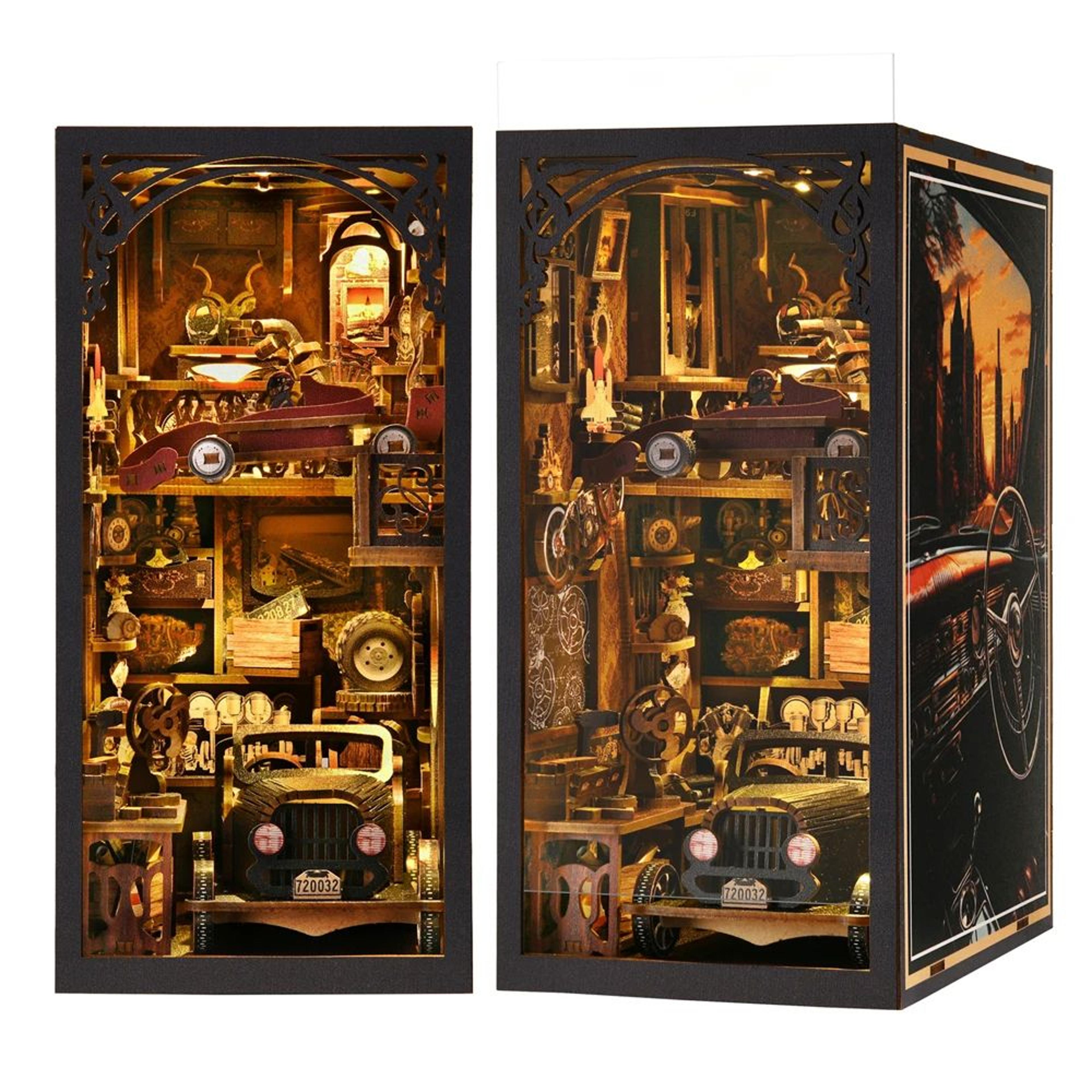 classic car f1 diy book nook kit – wooden puzzle bookshelf insert model