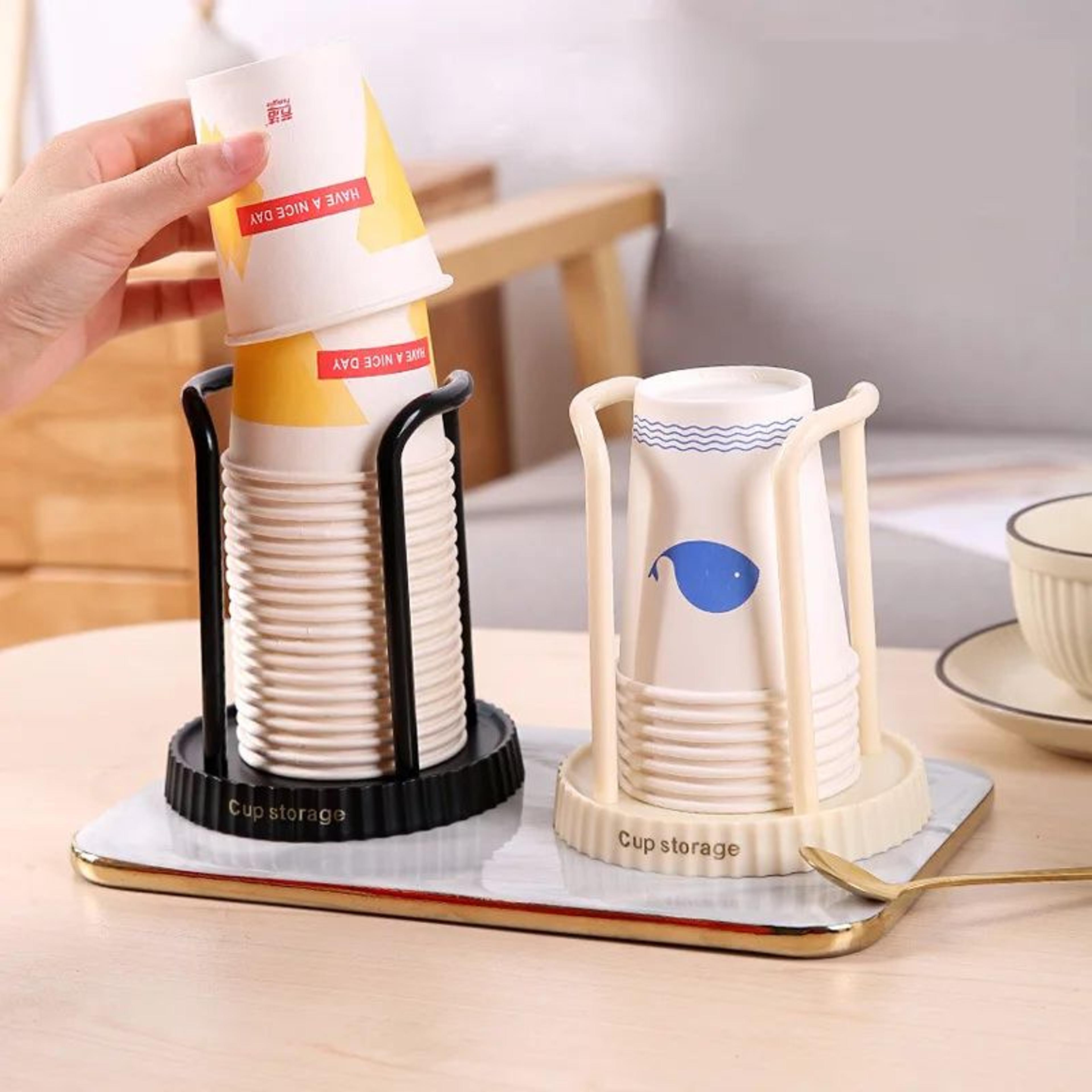 disposable paper cup holder dispenser – desktop cup storage rack for home & office